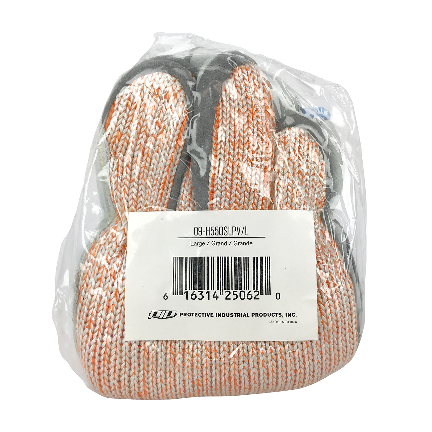 Seamless Knit PolyKor Engineered Yarn Glove with Split Cowhide Leather Palm and Aramid Stitching - Vend-Ready, Orange, S