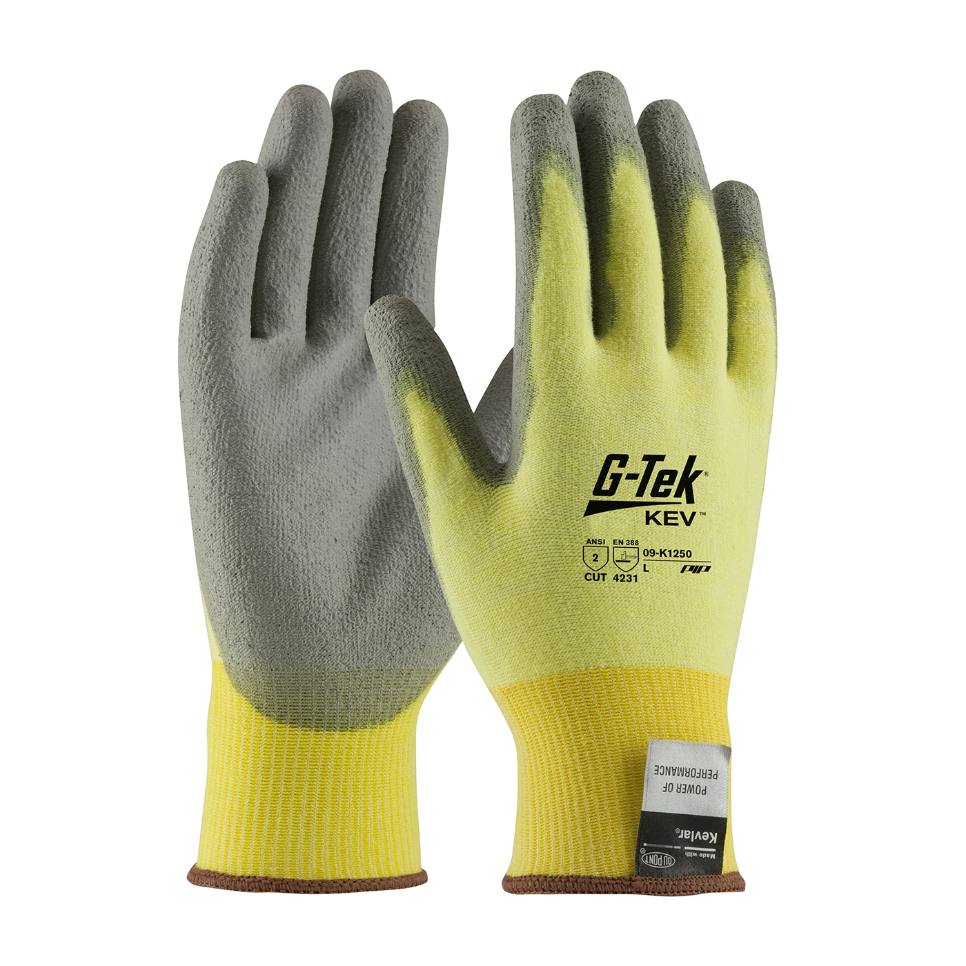 G-Tek® KEV™ Seamless Knit Kevlar® / Elastane Glove with Polyurethane Coated Flat Grip on Palm & Fingers