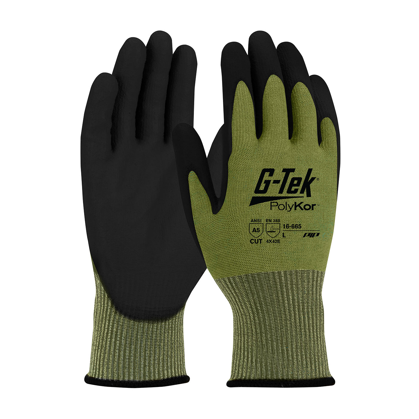 G-Tek® PolyKor® Seamless Knit PolyKor® Blended Glove with Polyurethane Coated Flat Grip on Palm & Fingers