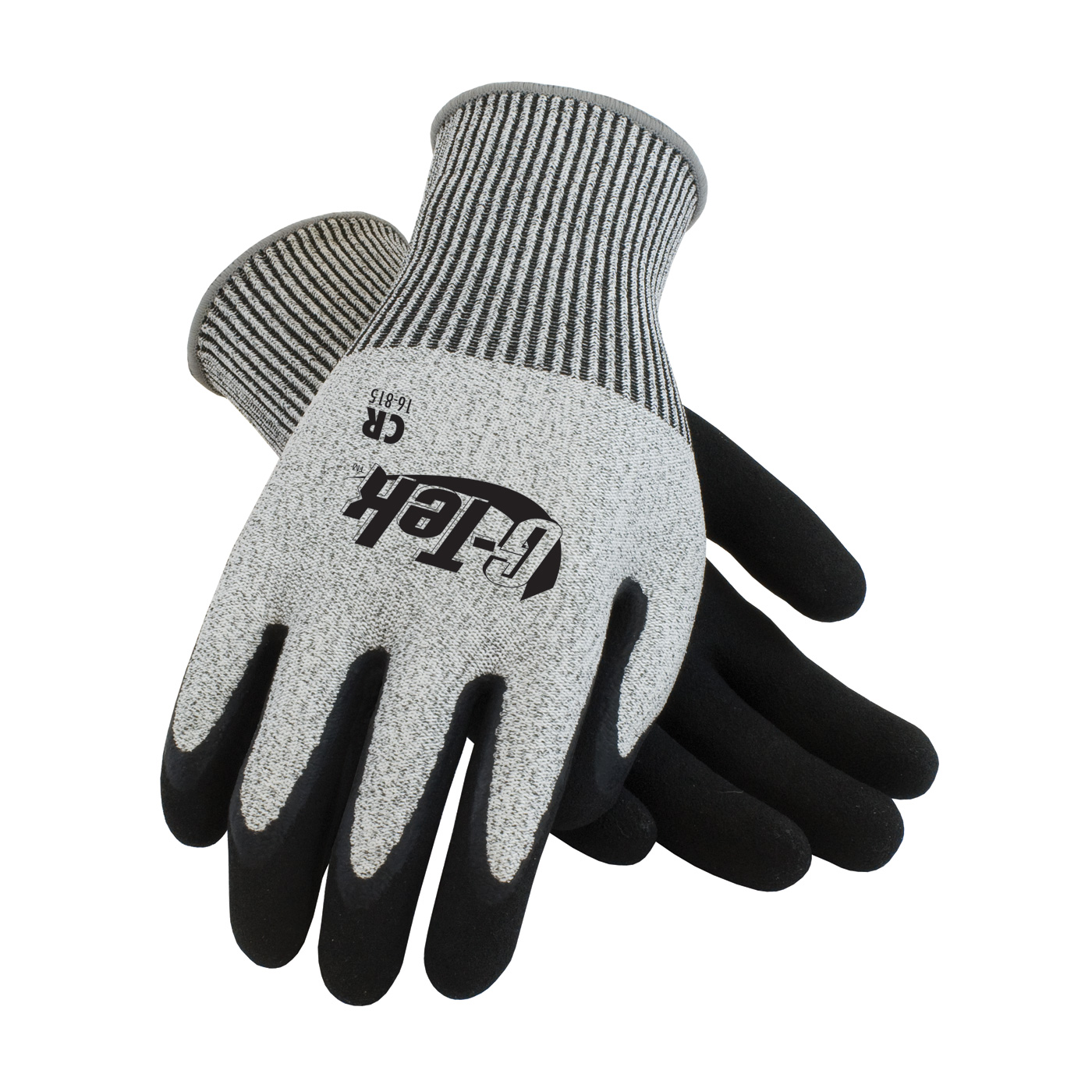 Seamless Knit PolyKor&reg; Blended Glove with Double-Dipped Latex Coated MicroSurface Grip on Palm &amp; Fingers, Salt & Pepper, M