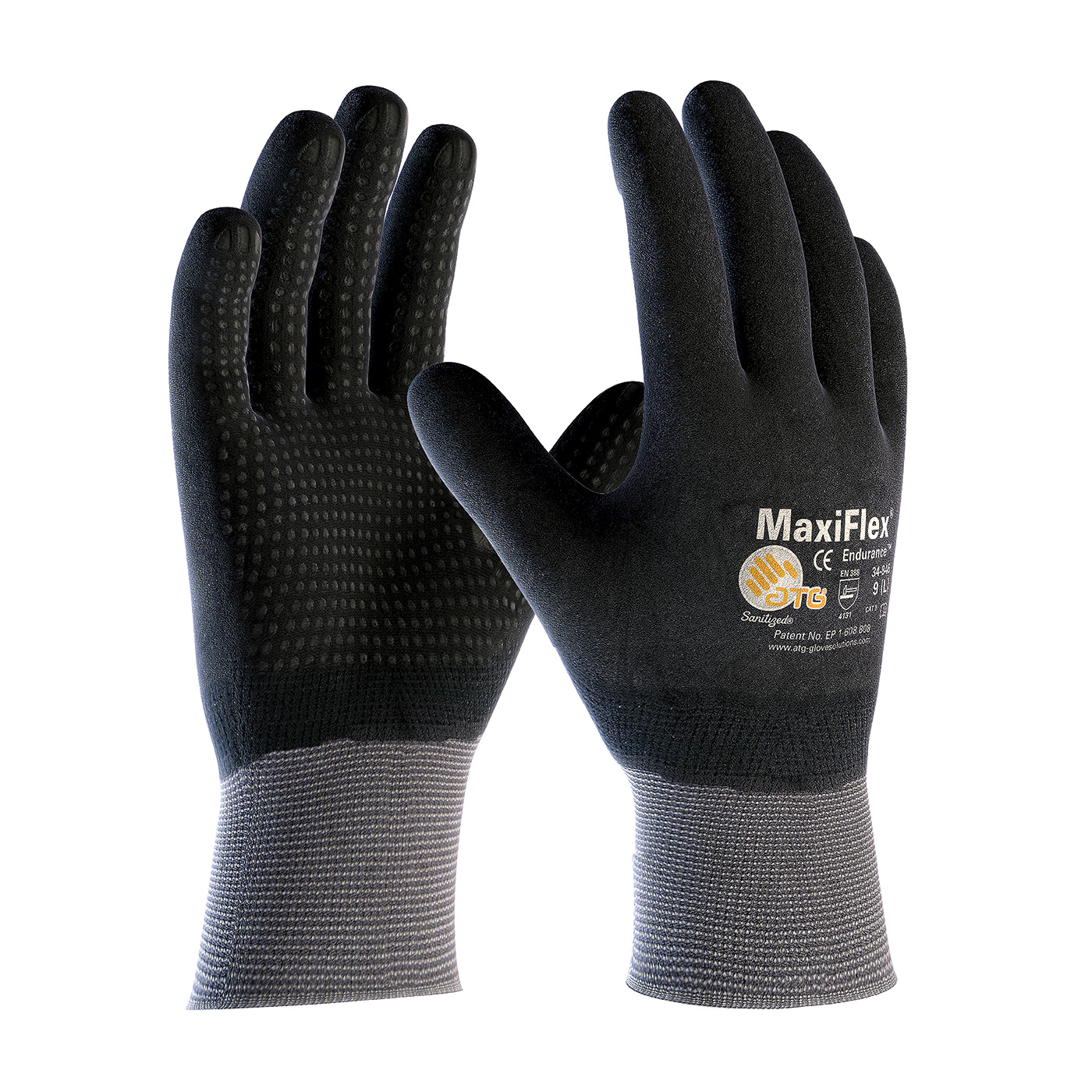 Seamless Knit Nylon Glove with Nitrile Coated MicroFoam Grip on Full Hand - Micro Dot Palm, Gray, L