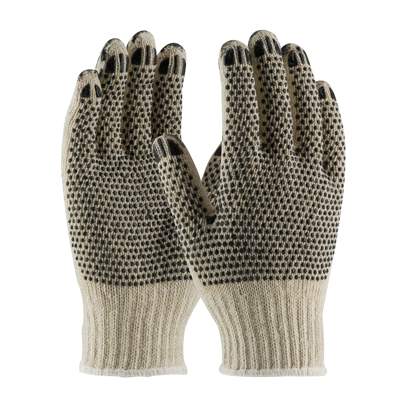 Seamless Knit Cotton / Polyester Glove with Double-Sided PVC Dot Grip - Heavy Weight, Natural, L