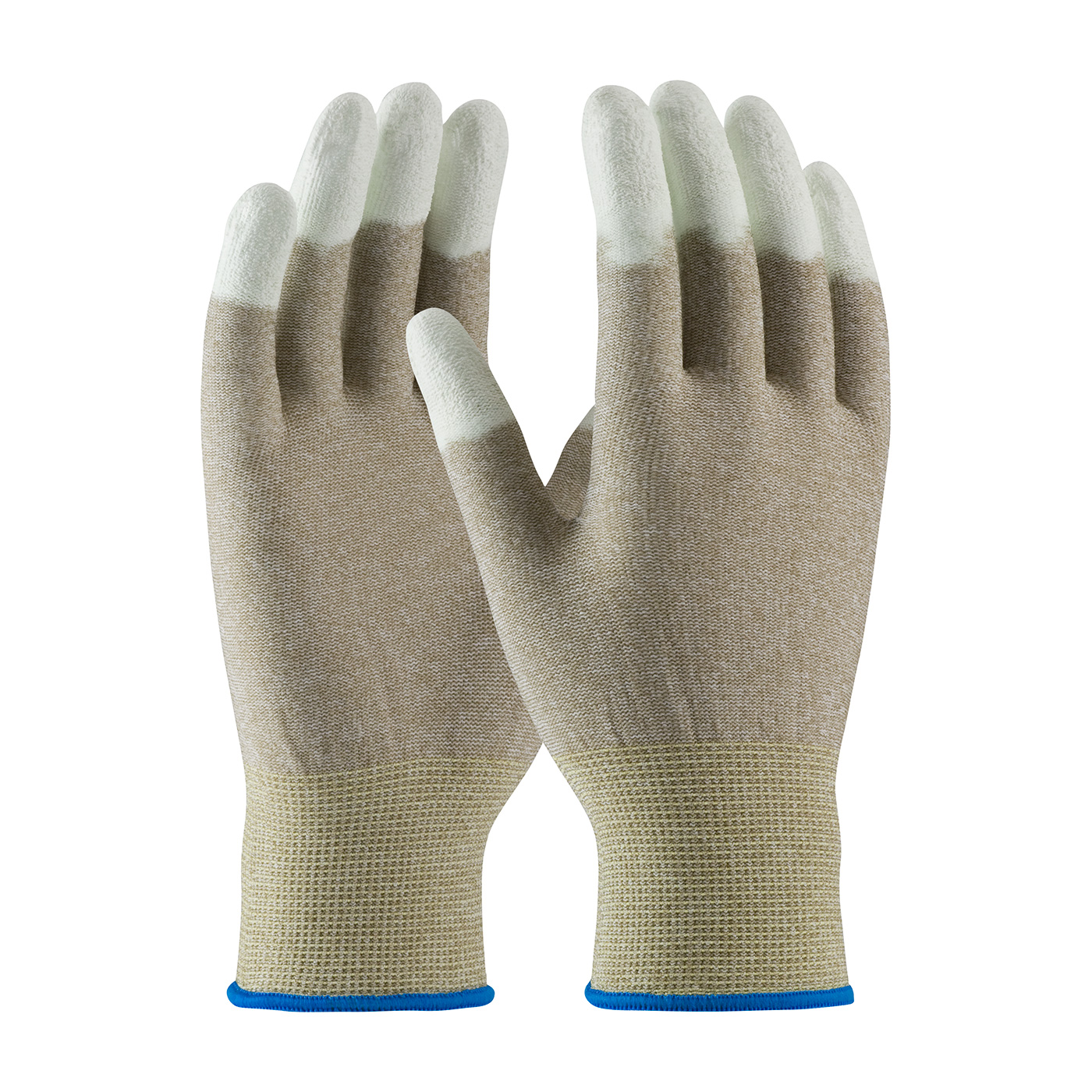 Seamless Knit Nylon / Copper Fiber Electrostatic Dissipative (ESD) Glove with Polyurethane Coated Smooth Grip on Fingertips, Brown, L