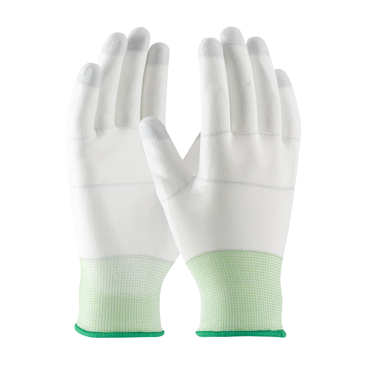 Seamless Knit Nylon Clean Environment Glove with Polyurethane Coated Smooth Grip on Palm & Fingers, White, L