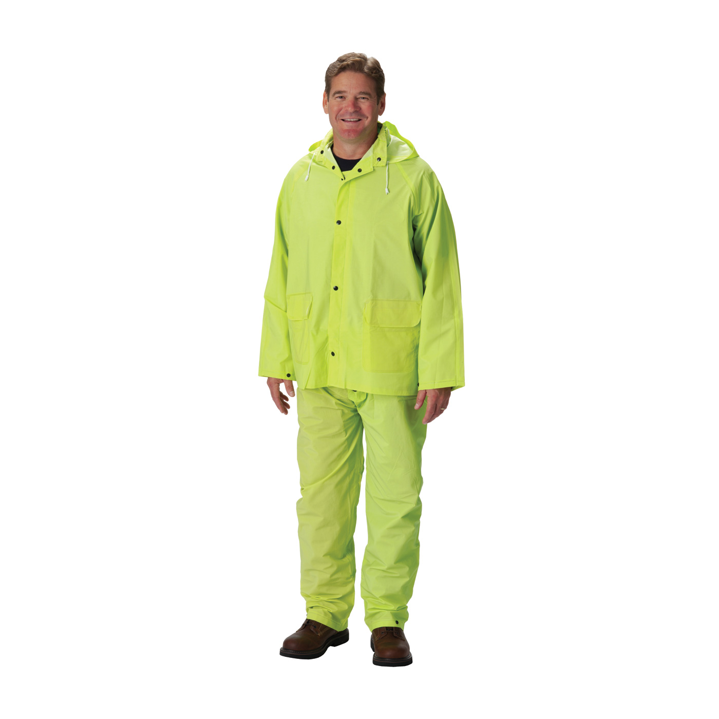 Premium Hi-Vis Three-Piece Rainsuit - 0.35mm, Hi-Vis Green, 3XL