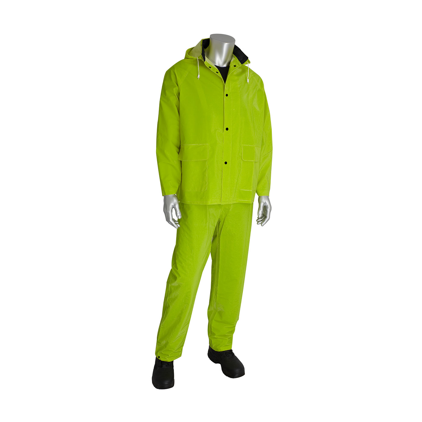 Premium Hi-Vis Three-Piece Rainsuit - 0.35mm, Hi-Vis Green, L