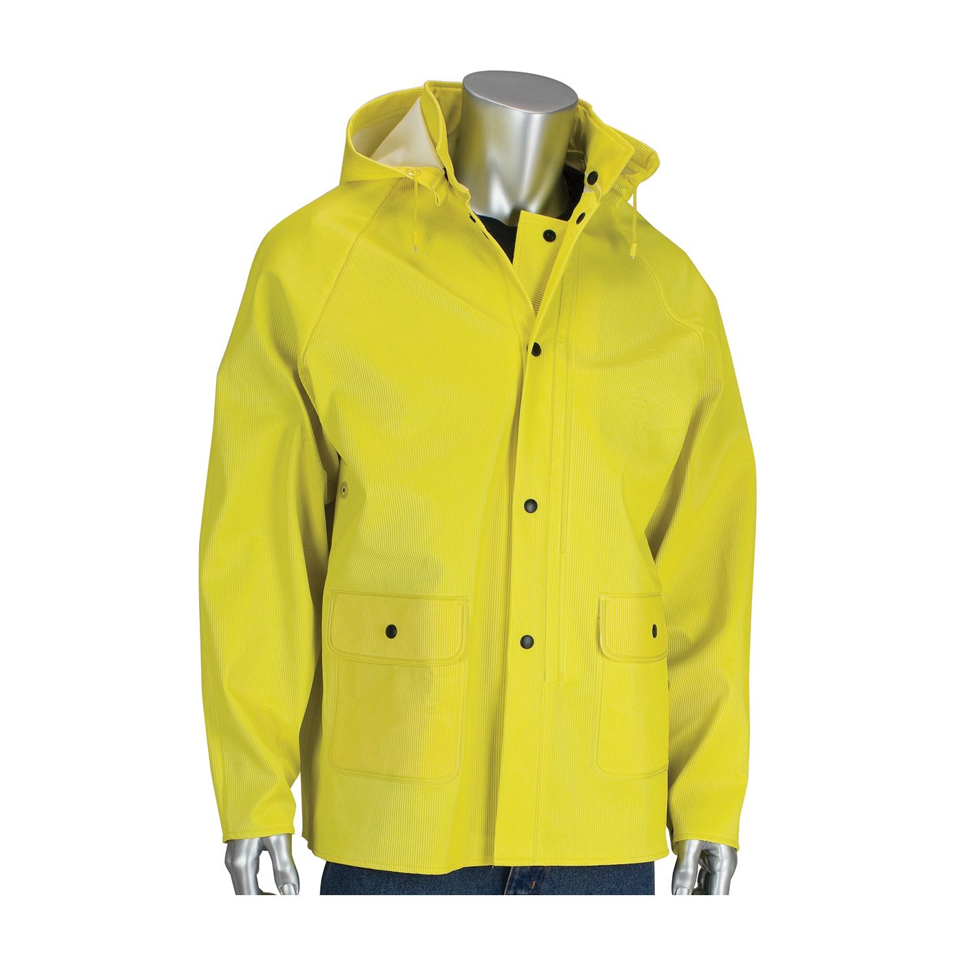 Ribbed PVC Jacket with Hood - 0.65 mm, Yellow, 2XL