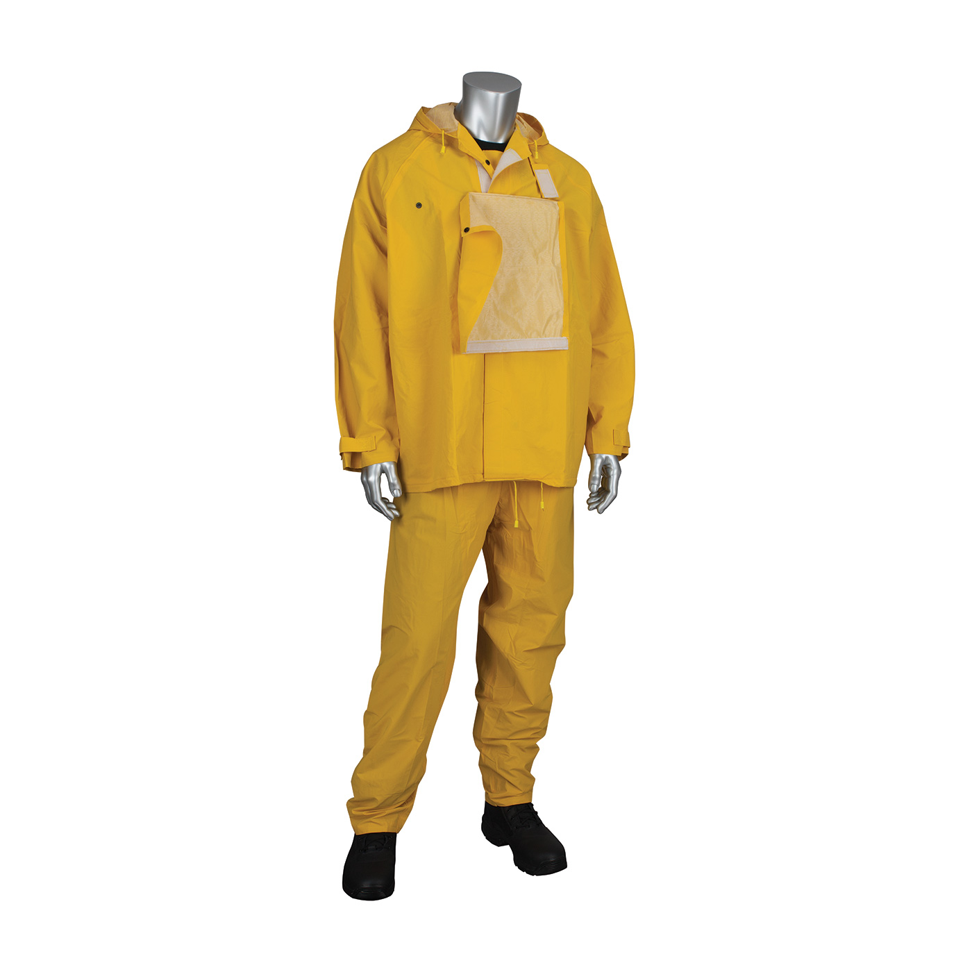 PVC Jacket with Hood and Bib Overalls - 0.33 mm, Yellow, 2XL