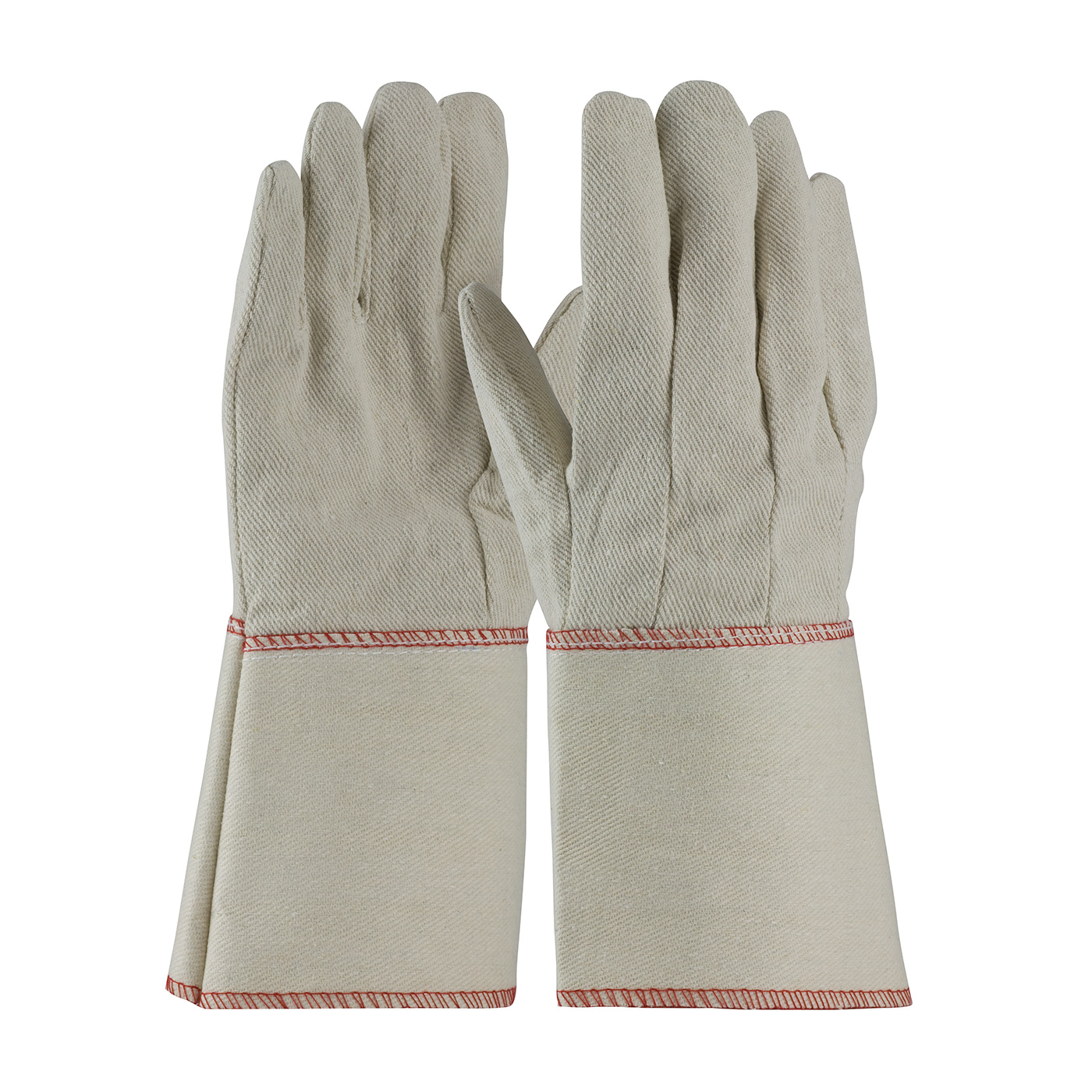 Premium Grade Cotton Canvas Single Palm Glove - Starched Gauntlet Cuff, Natural, L