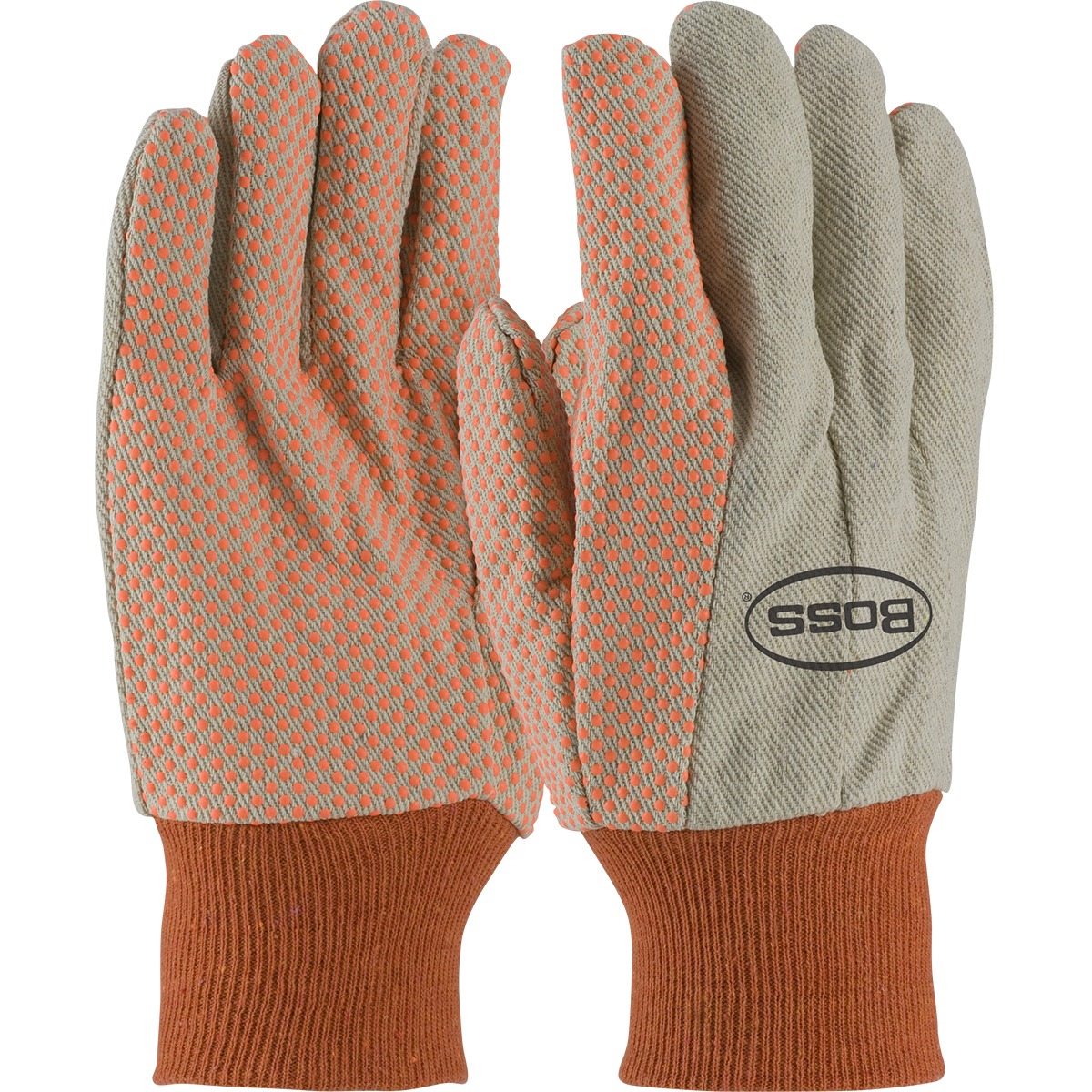 Premium Grade Cotton Canvas Glove with PVC Dot Grip on Palm, Thumb and Forefinger - 10 oz, Natural, MENS