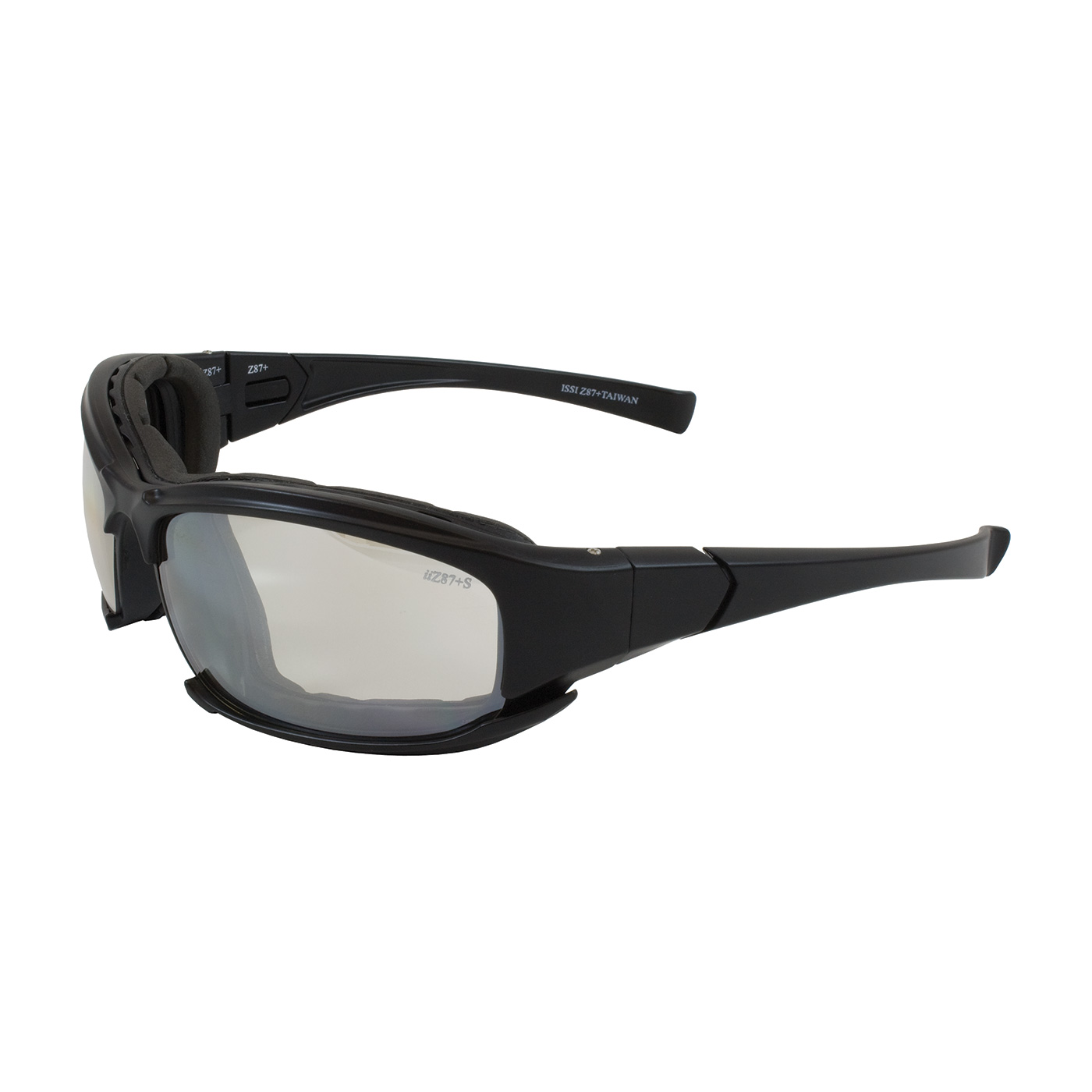 Full Frame Safety Glasses with Black Frame, Rubber Foam Padding, I/O Lens and Anti-Scratch / Anti-Fog Coating, Black, OS