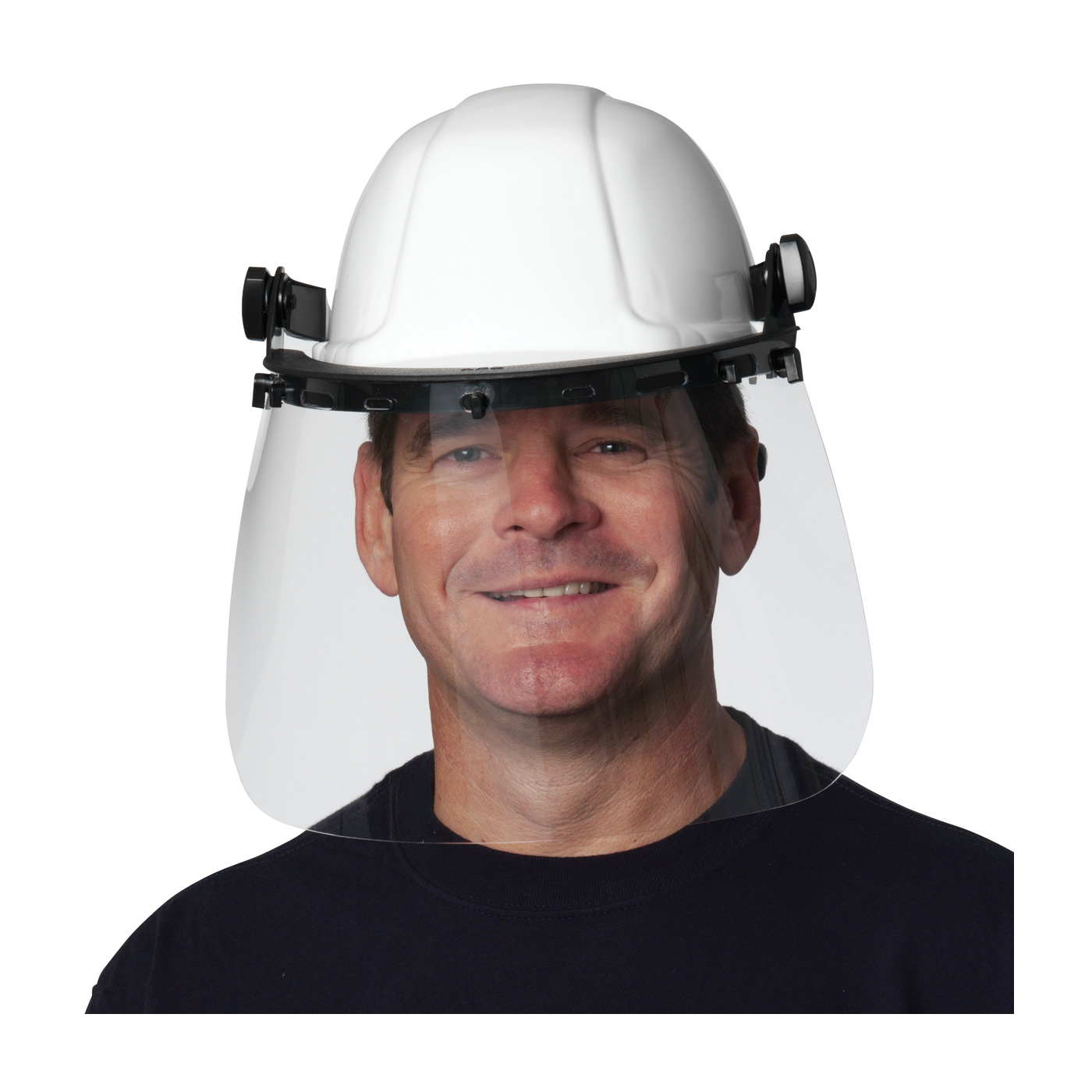 Hard hat with store built in face shield