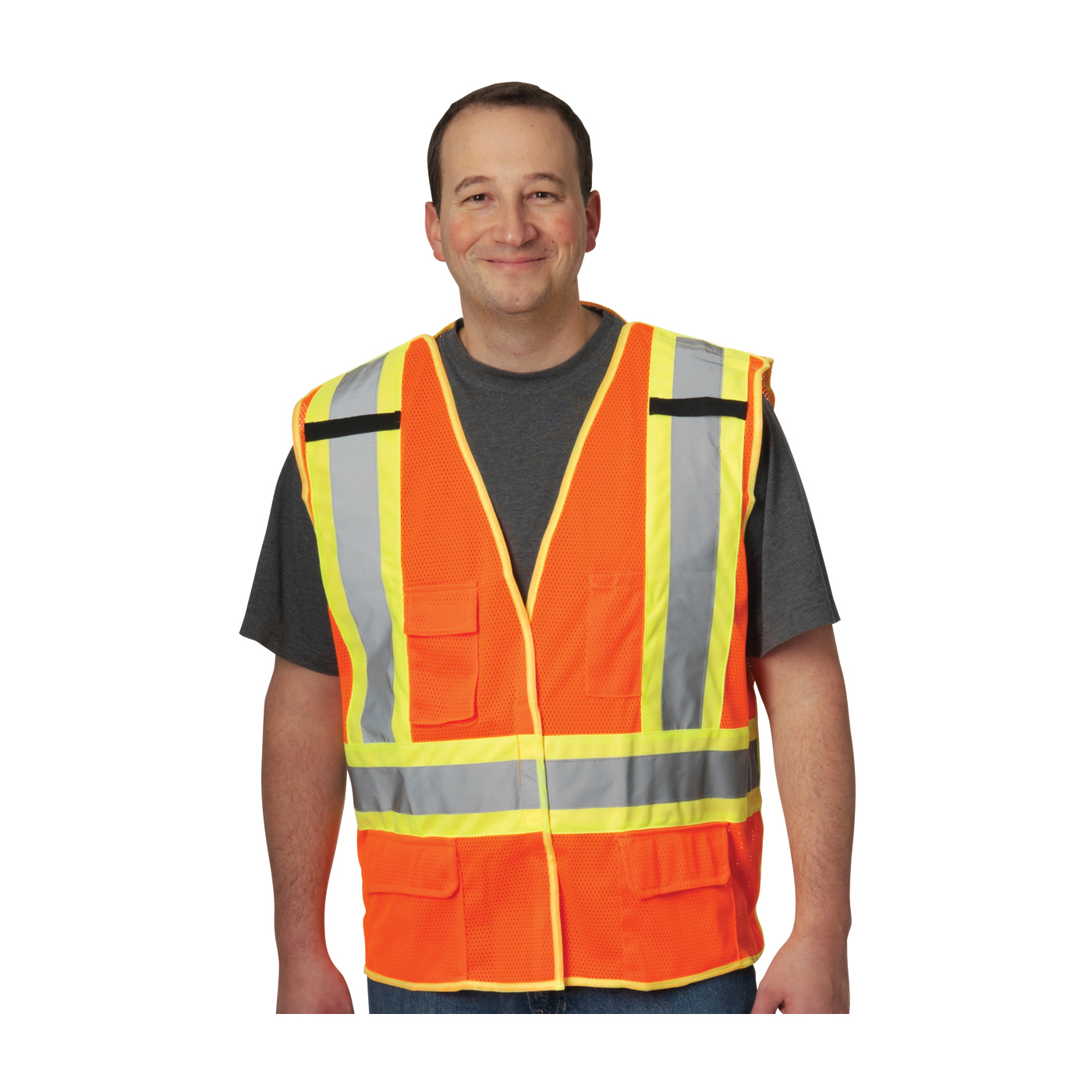 ANSI Type R Class 2 and CAN/CSA Z96 Two-Tone X-Back Breakaway Mesh Vest, Hi-Vis Orange, 6XL