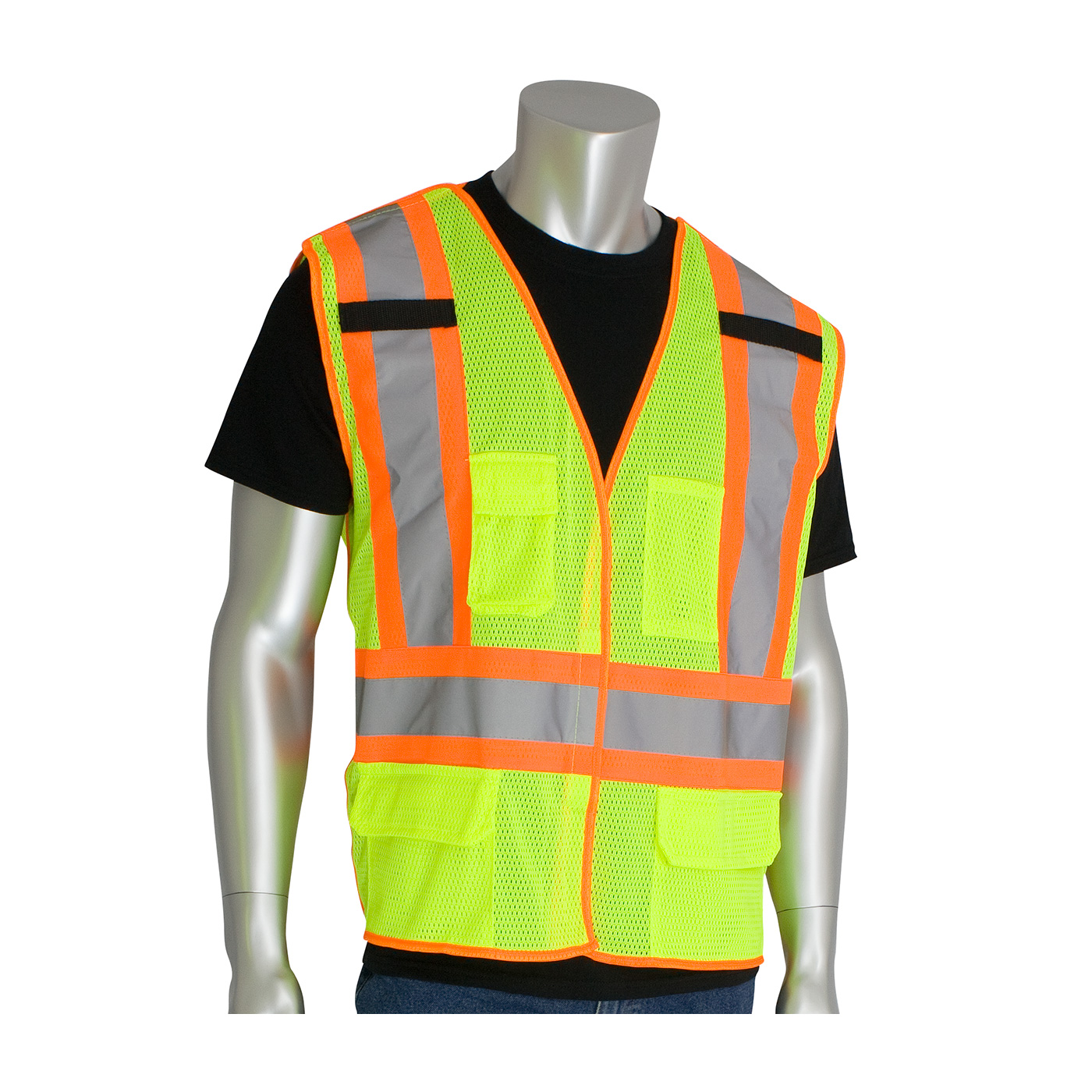 ANSI Type R Class 2 Two-Tone Five Pocket Breakaway Mesh Vest, Hi-Vis Yellow, 3XL