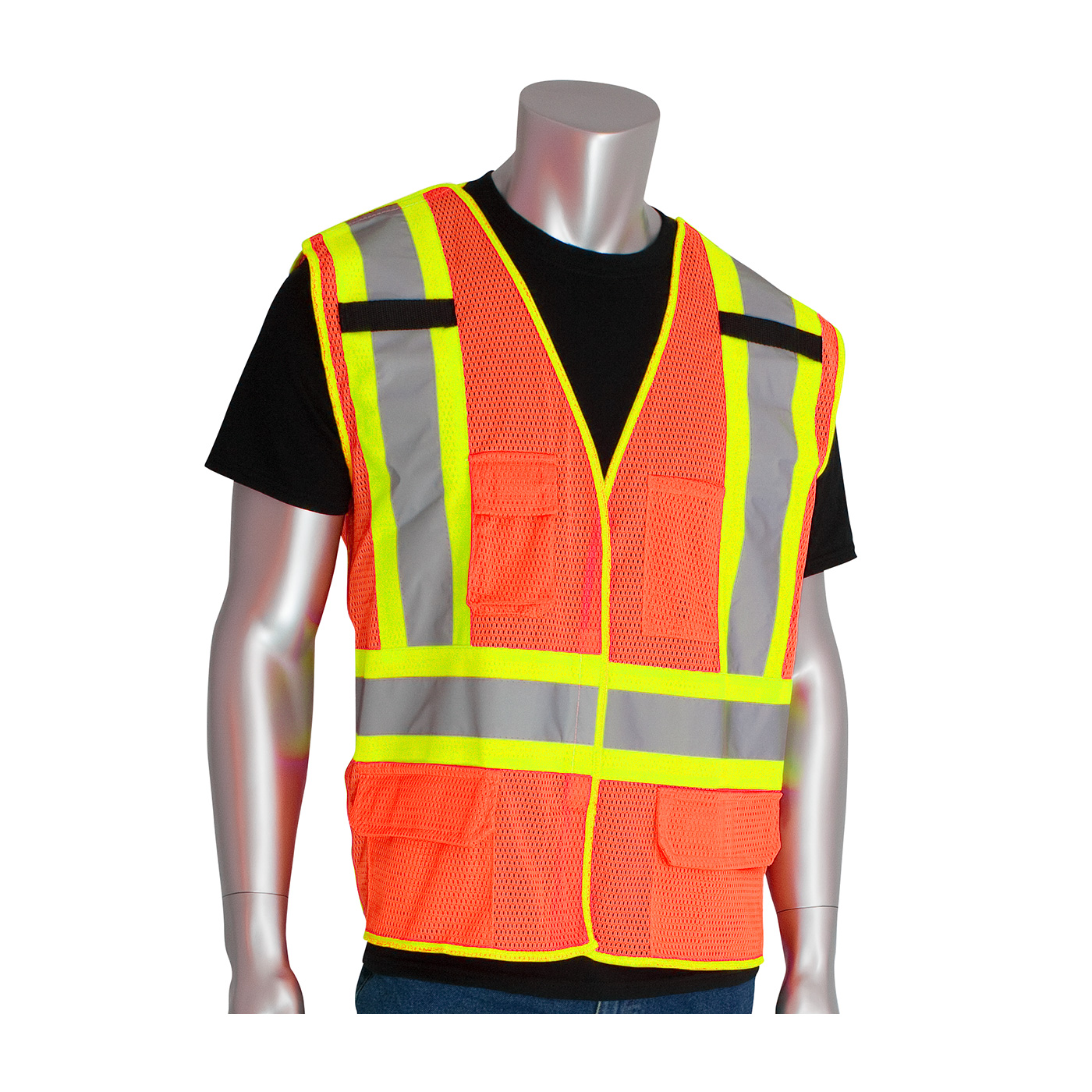 ANSI Type R Class 2 Two-Tone Five Pocket Breakaway Mesh Vest, Hi-Vis Orange, 2XL