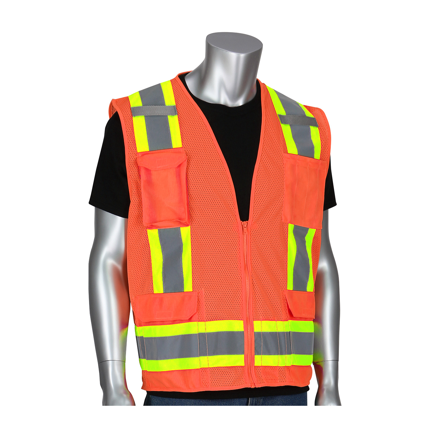 PIP® ANSI Type R Class 2 Two-Tone Eleven Pocket Mesh Surveyors Vest