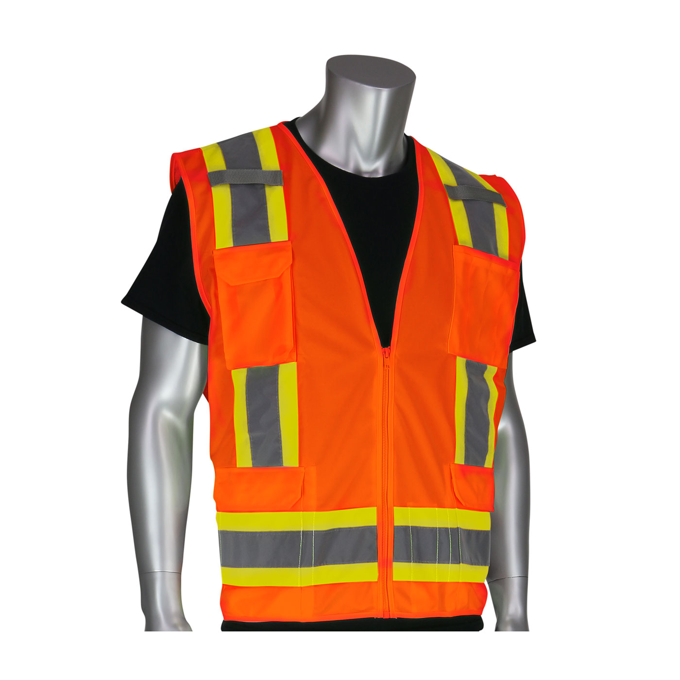 PIP® ANSI Type R Class 2 Two-Tone Eleven Pocket Surveyors Vest with Solid Front and Mesh Back