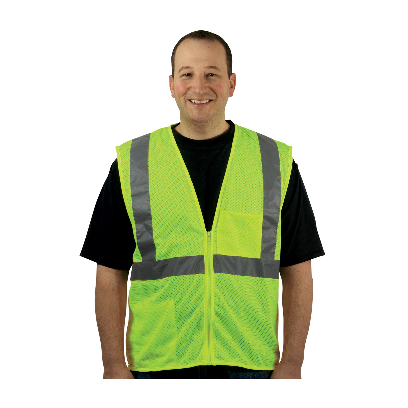 ANSI Type R Class 2 Two Pocket Zipper Mesh Vest, Hi-Vis Yellow, 3XL