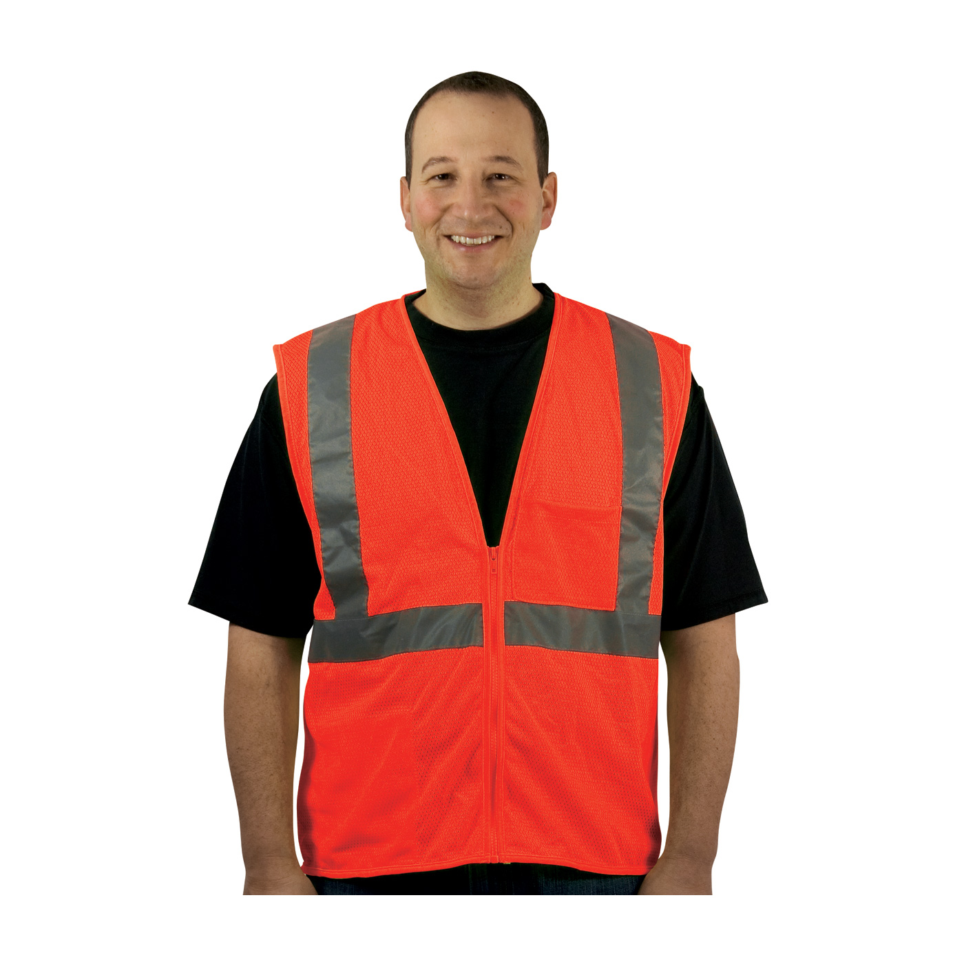 ANSI Type R Class 2 Two Pocket Zipper Mesh Vest, Hi-Vis Orange, L