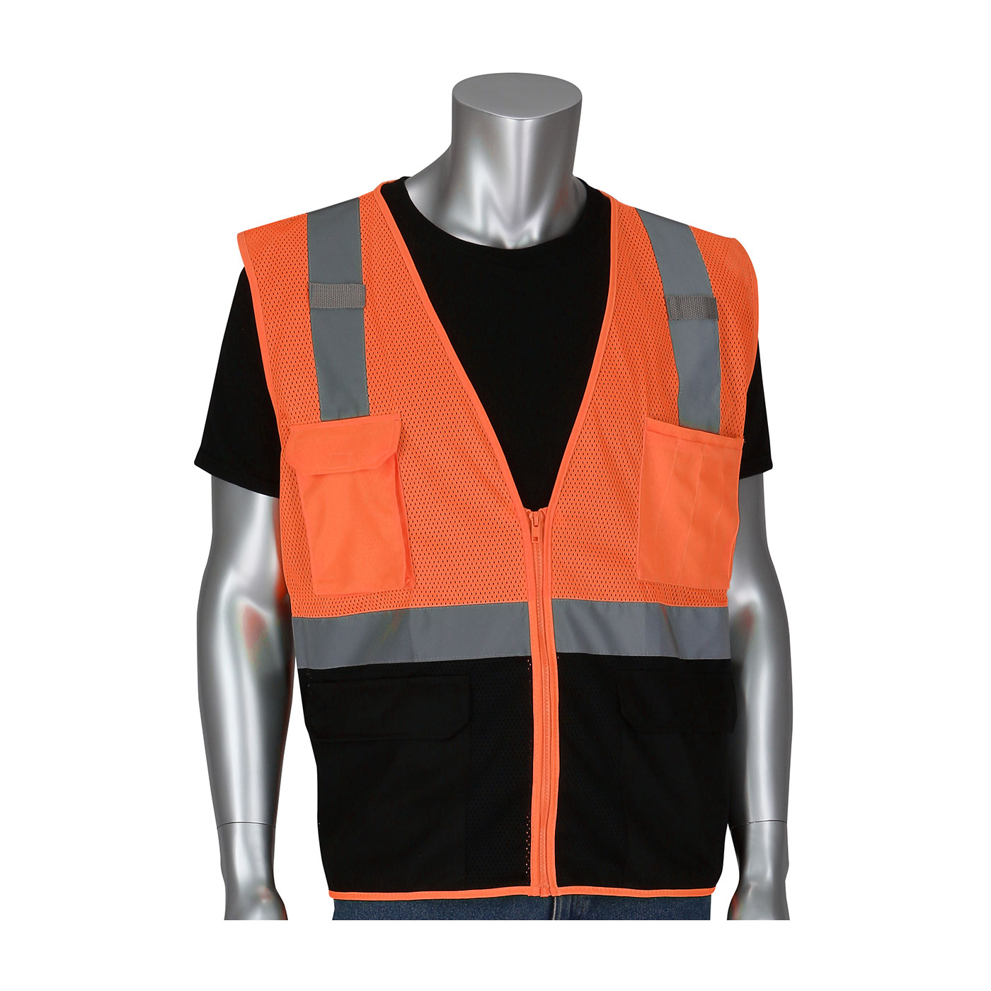 PIP® ANSI Type R Class 2 Five Pocket Value Mesh Vest with Black Bottom Front