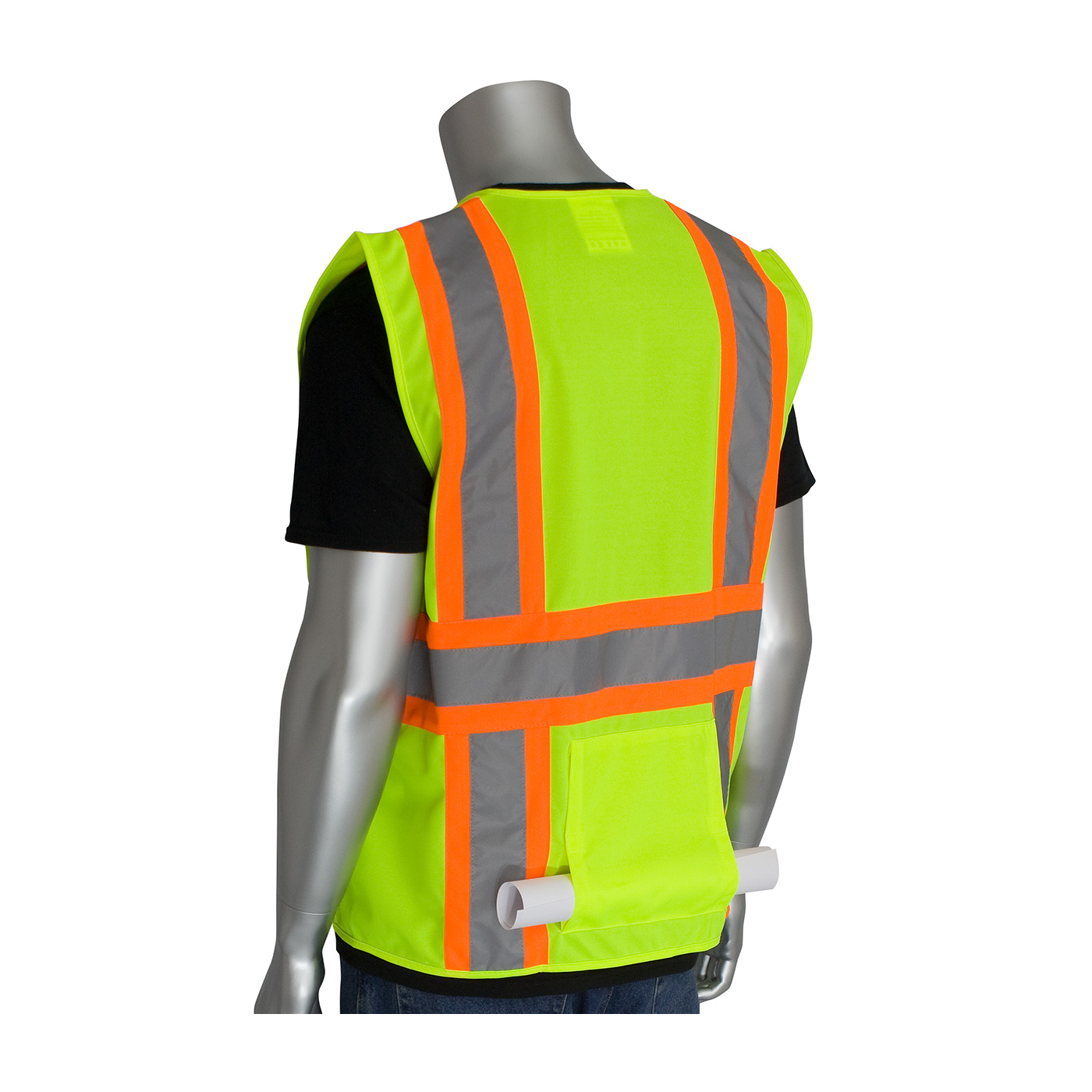 ANSI Type R Class 2 Two-Tone Eleven Pocket Premium Solid Surveyors Vest, Hi-Vis Yellow, 2XL
