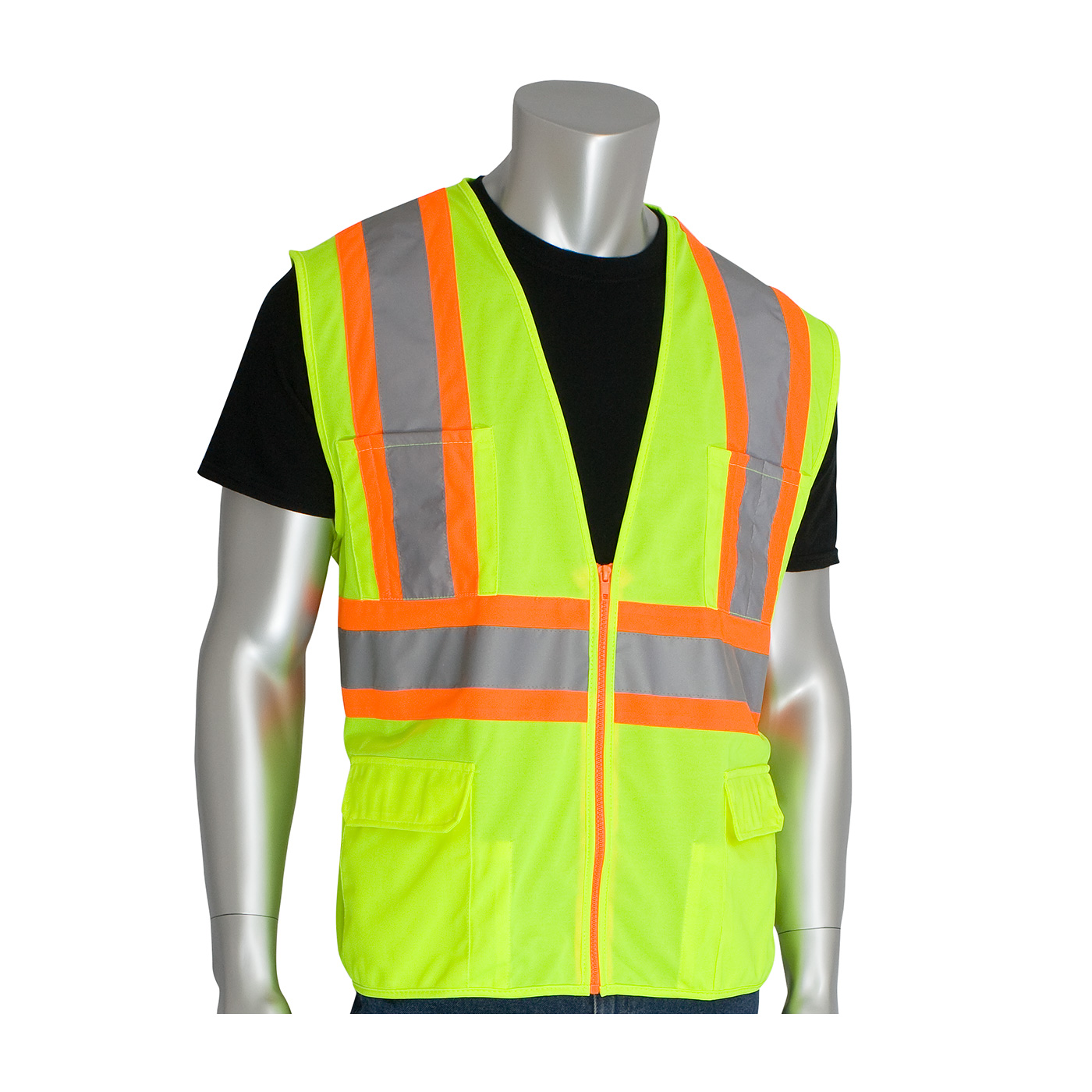 ANSI Type R Class 2 Two-Tone Eleven Pocket Premium Solid Surveyors Vest, Hi-Vis Yellow, 2XL