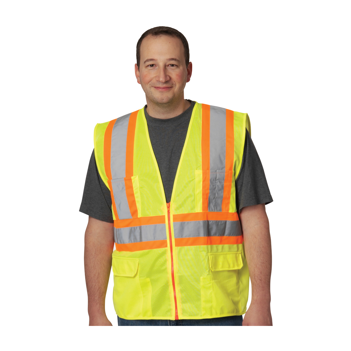 ANSI Type R Class 2 Two-Tone Eleven Pocket Premium Solid Surveyors Vest, Hi-Vis Yellow, 2XL