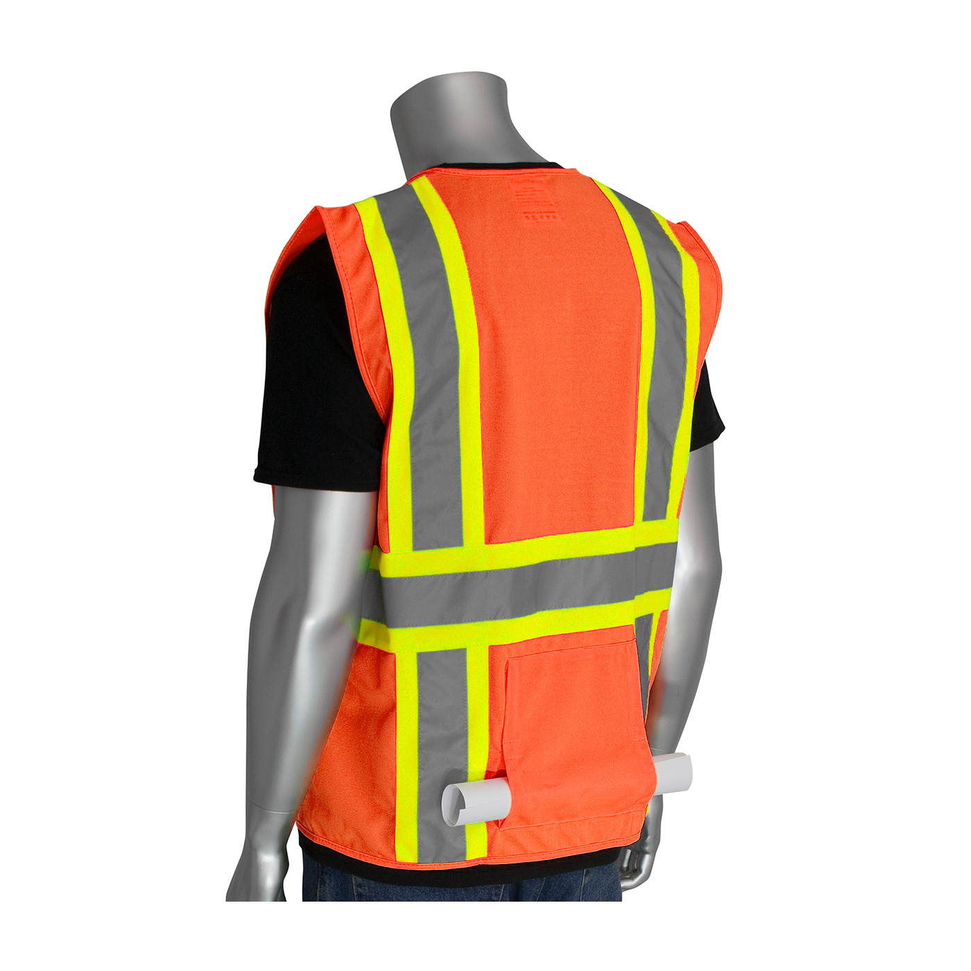 ANSI Type R Class 2 Two-Tone Eleven Pocket Premium Solid Surveyors Vest, Hi-Vis Orange, L