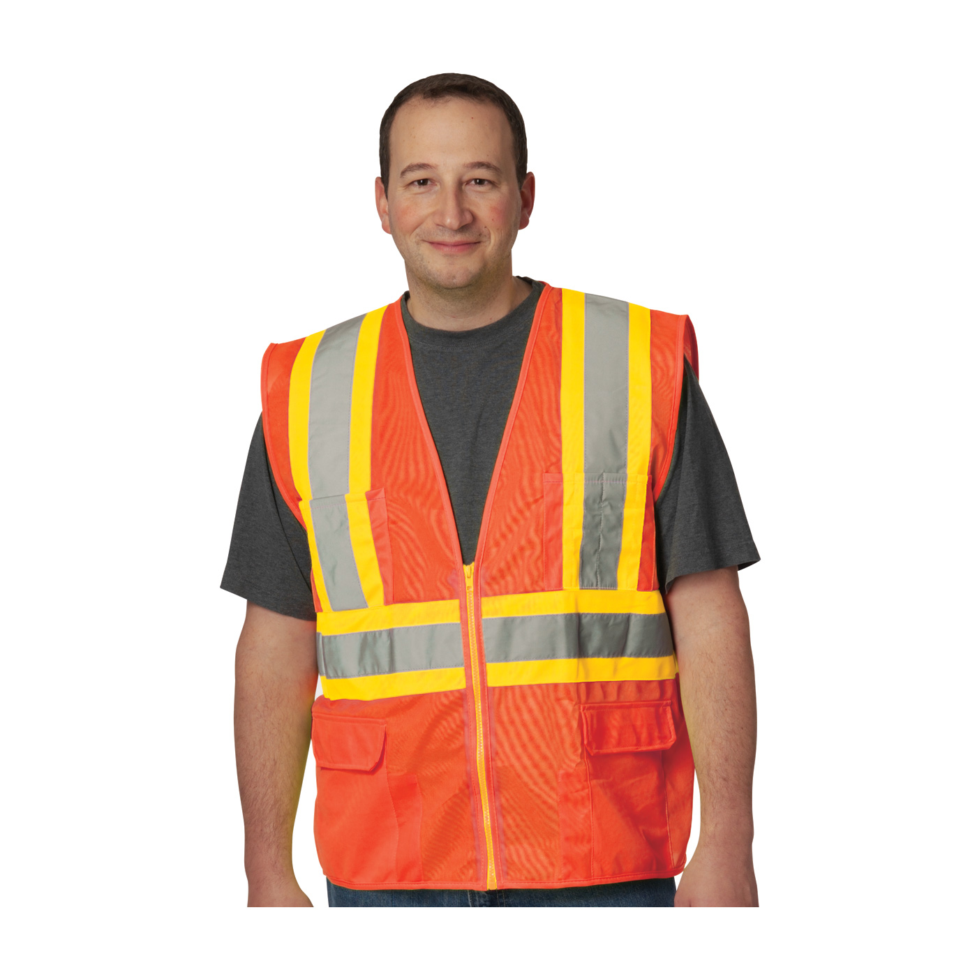 ANSI Type R Class 2 Two-Tone Eleven Pocket Premium Solid Surveyors Vest, Hi-Vis Orange, L