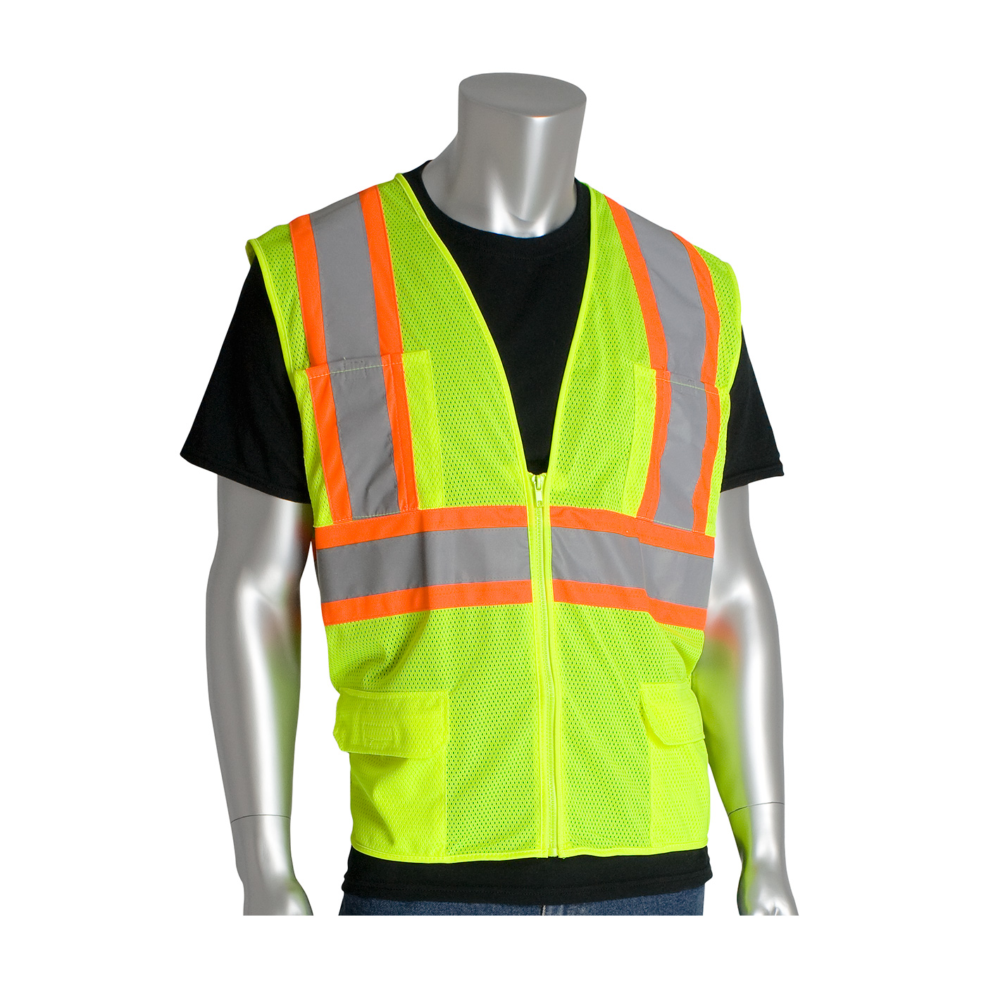 ANSI Type R Class 2 Two-Tone Six Pocket Mesh Vest, Hi-Vis Yellow, 2XL