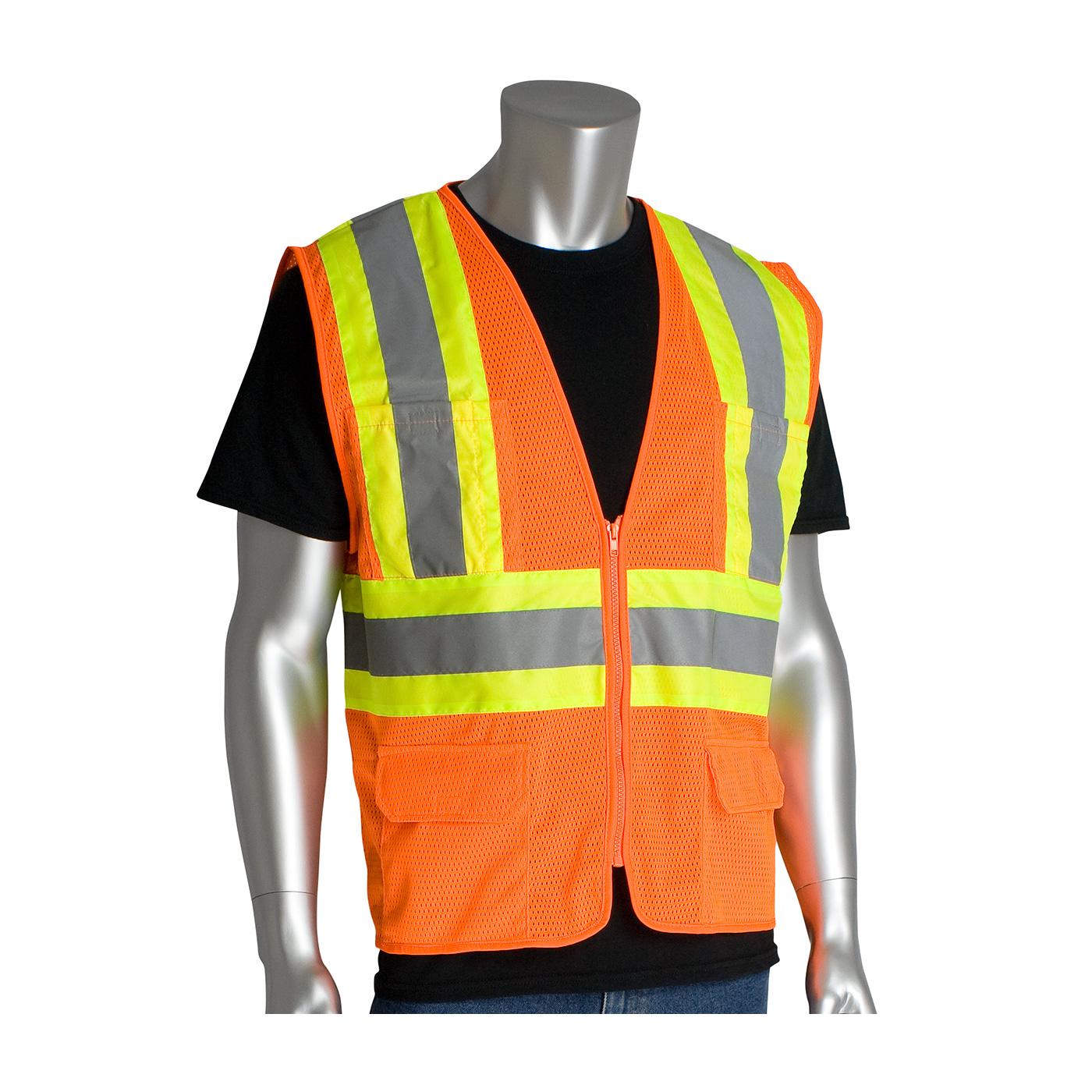 PIP® ANSI Type R Class 2 Two-Tone Six Pocket Mesh Vest