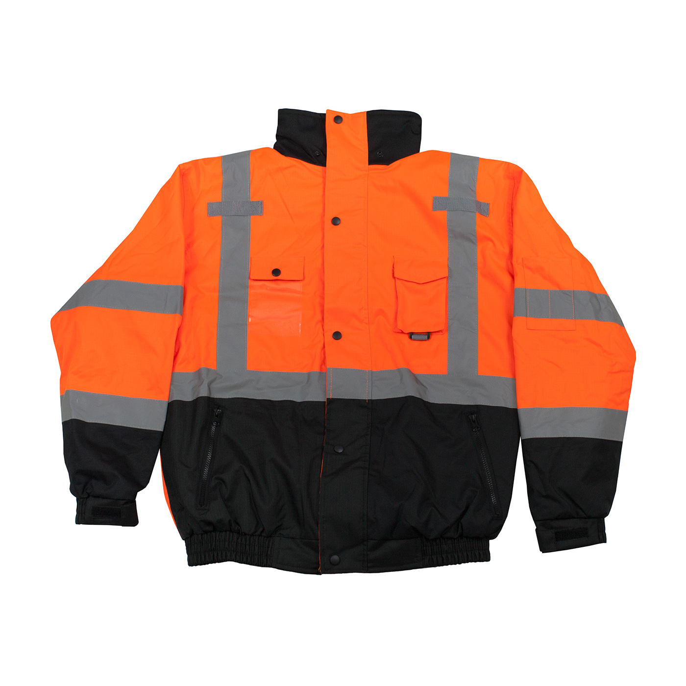 ANSI Type R Class 3 Rip Stop Premium Plus Bomber Jacket with Zip-Out Fleece Liner and &quot;D&quot; Ring Access, Hi-Vis Orange, L