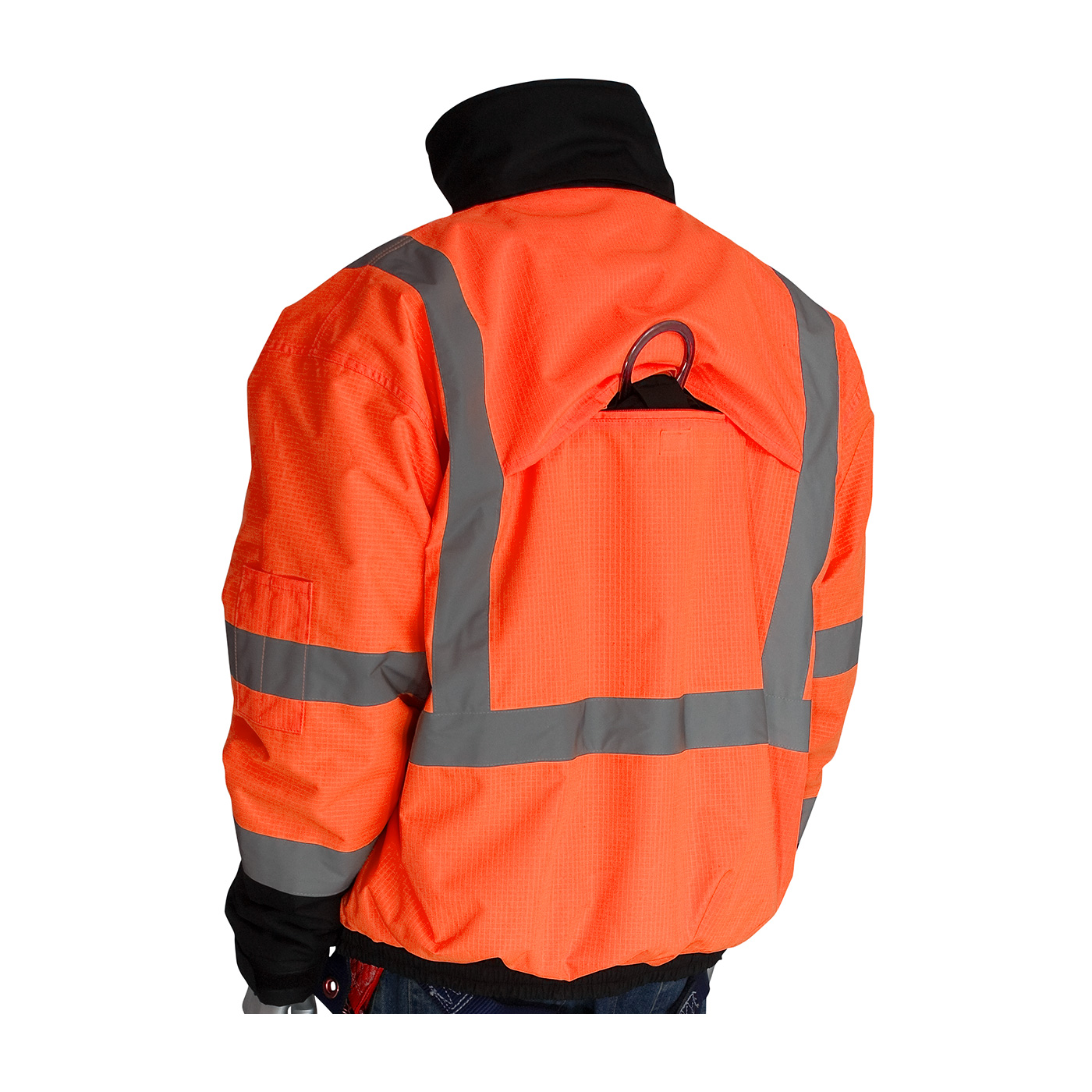 ANSI Type R Class 3 Rip Stop Premium Plus Bomber Jacket with Zip-Out Fleece Liner and &quot;D&quot; Ring Access, Hi-Vis Orange, L