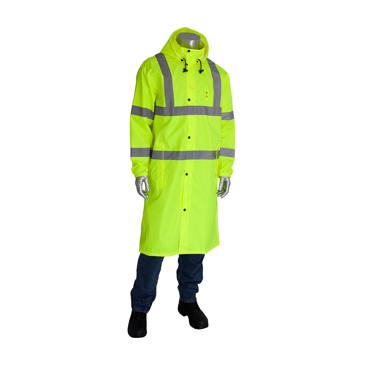 ANSI Type R Class 3 Value All Purpose 48&quot; Raincoat, Hi-Vis Yellow, 5XL