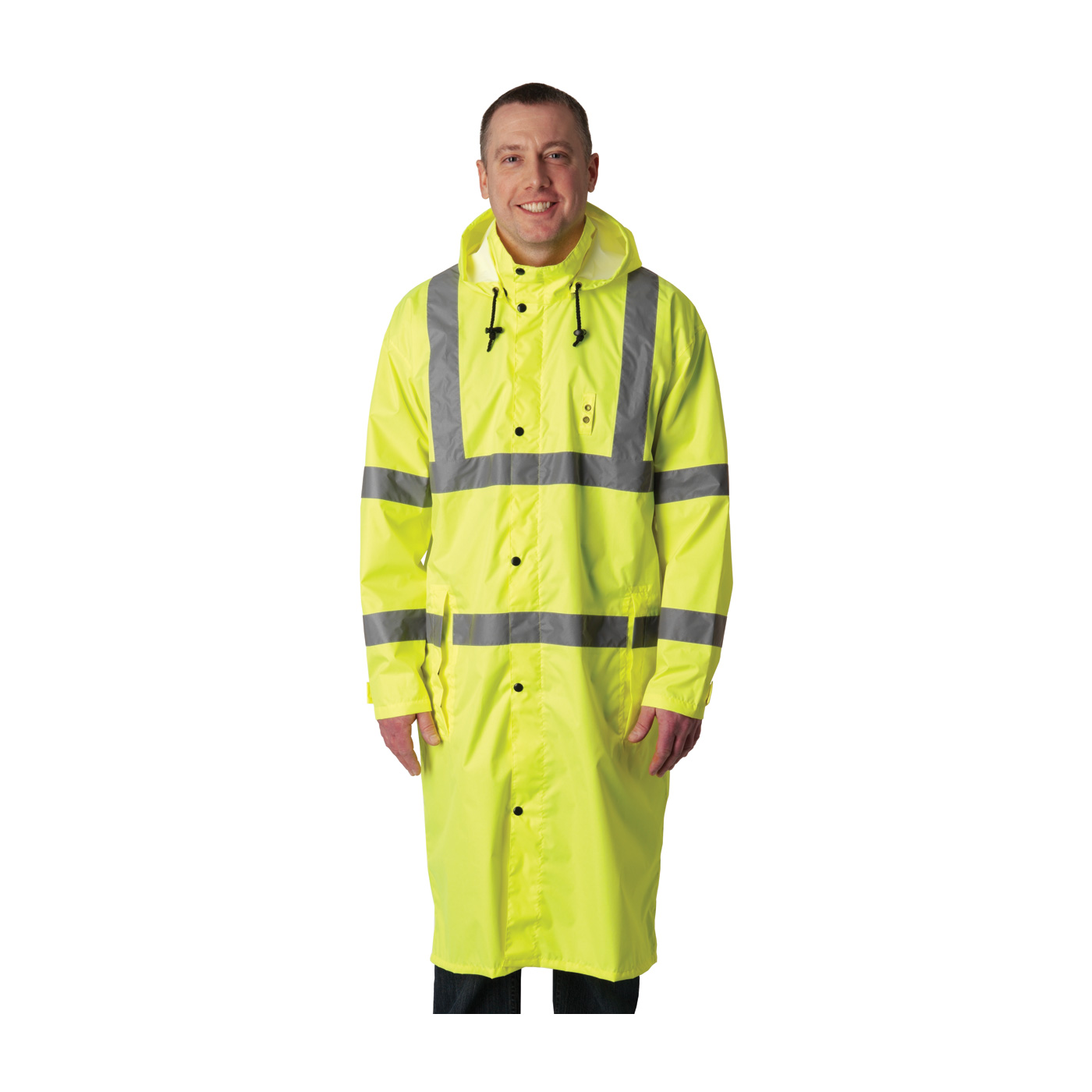 ANSI Type R Class 3 Value All Purpose 48&quot; Raincoat, Hi-Vis Yellow, 3XL