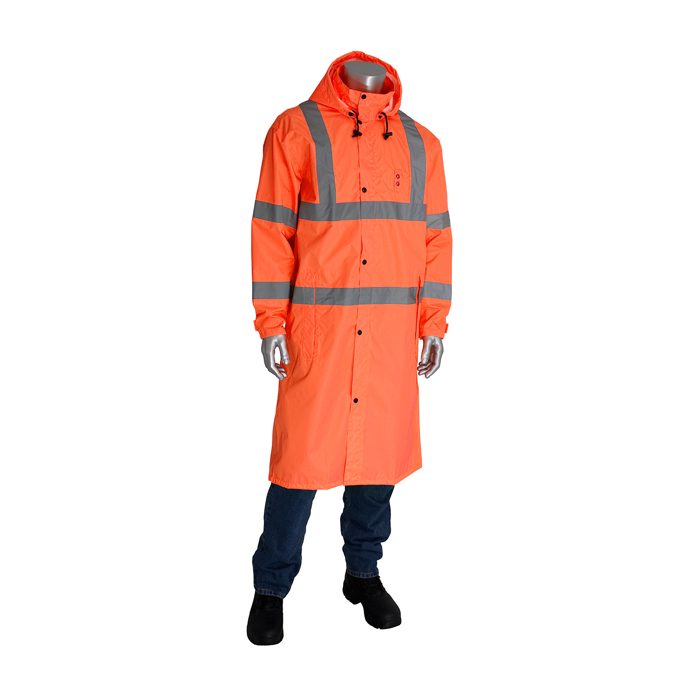 ANSI Type R Class 3 Value All Purpose 48&quot; Raincoat, Hi-Vis Orange, 5XL