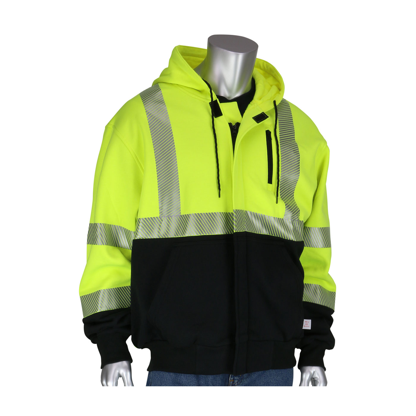 ANSI Type R Class 3 AR/FR Full Zip Hooded Sweatshirt with Black Bottom, Hi-Vis Yellow, 2XL