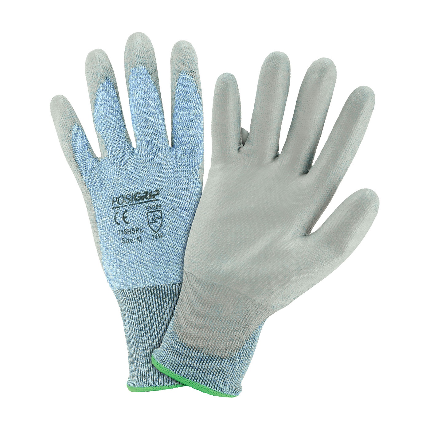 Seamless Knit HPPE Blended Glove with Polyurethane Coated Smooth Grip on Palm & Fingers, Blue, L