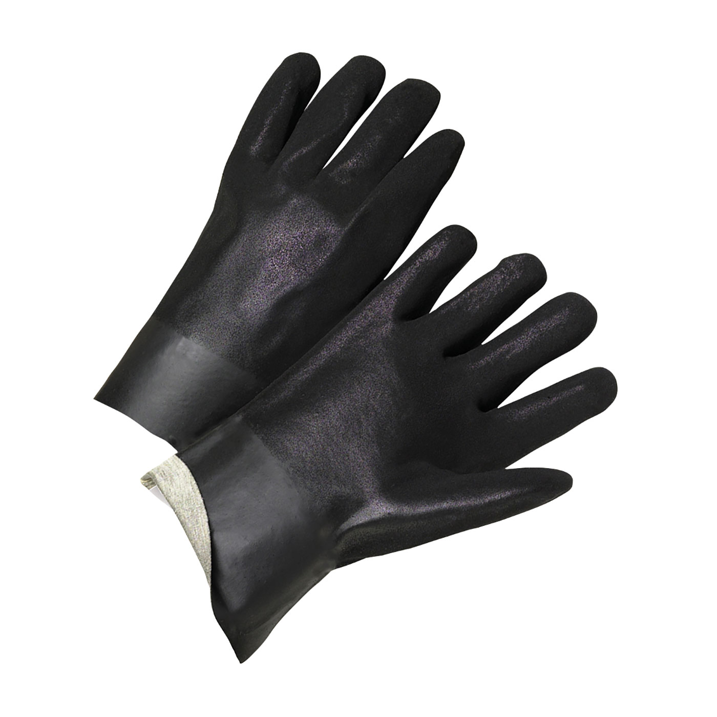 PVC Dipped Glove with Interlock Liner and Rough Finish - 10", Black, L