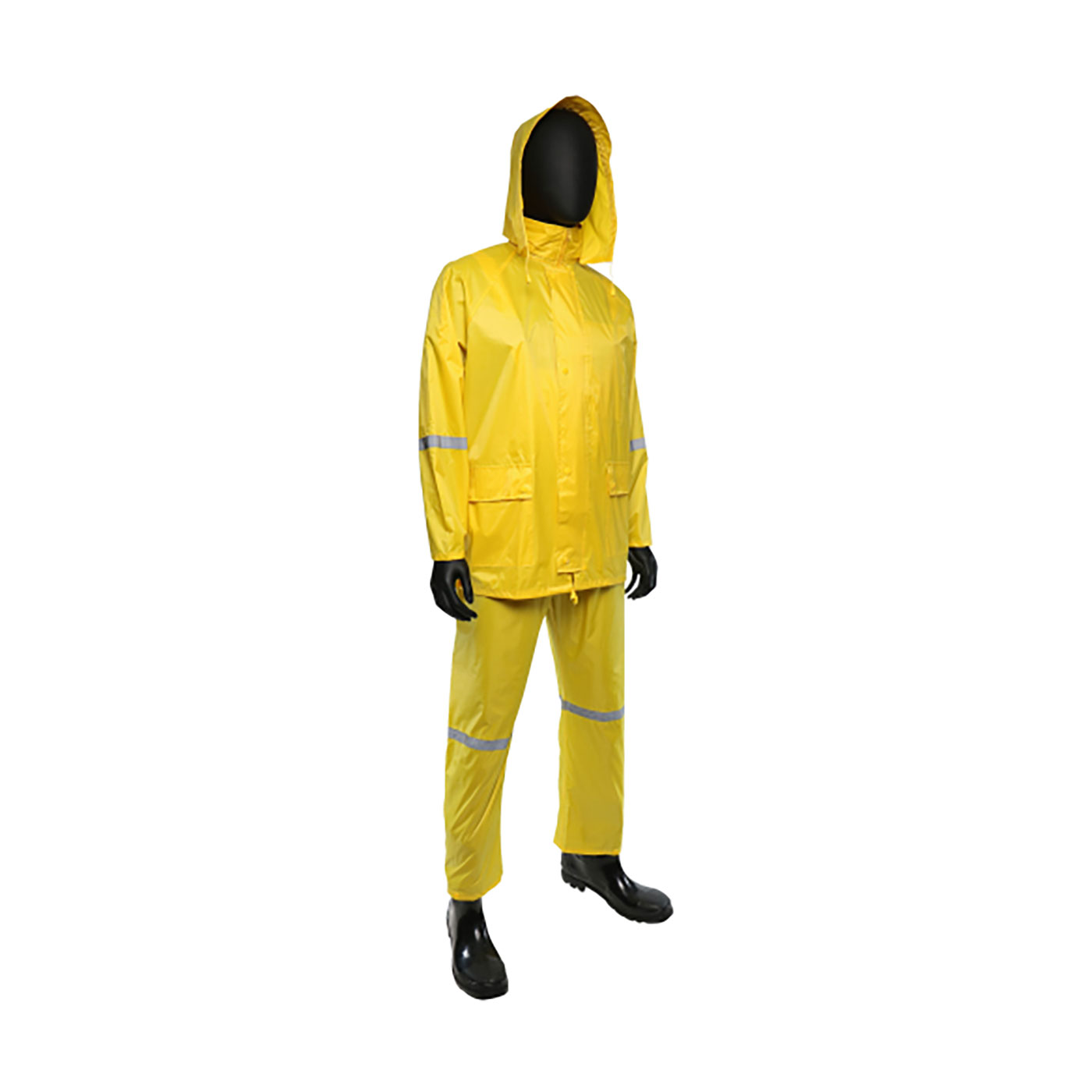 Three-Piece Rain Suit with Reflective Stripes - 0.18 mm, Yellow, 2XL