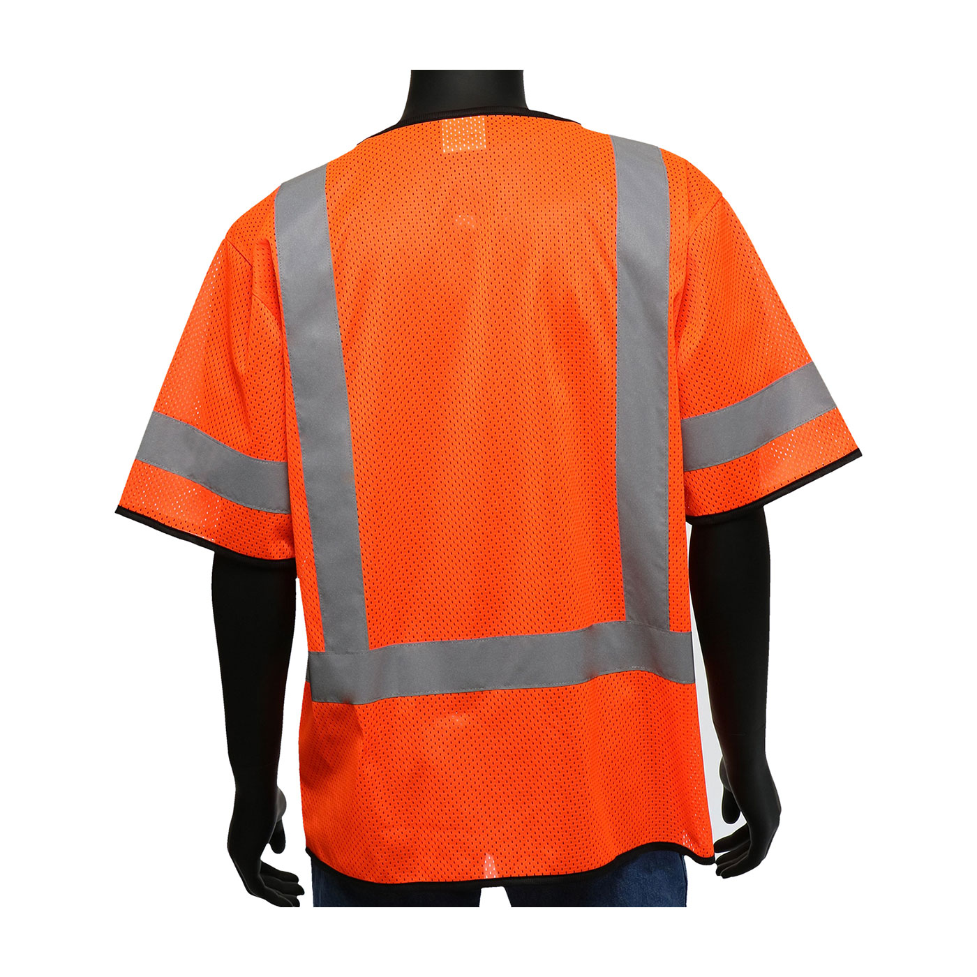 ANSI Type R Class 3 Three Pocket Zipper Mesh Vest, Hi-Vis Orange, M