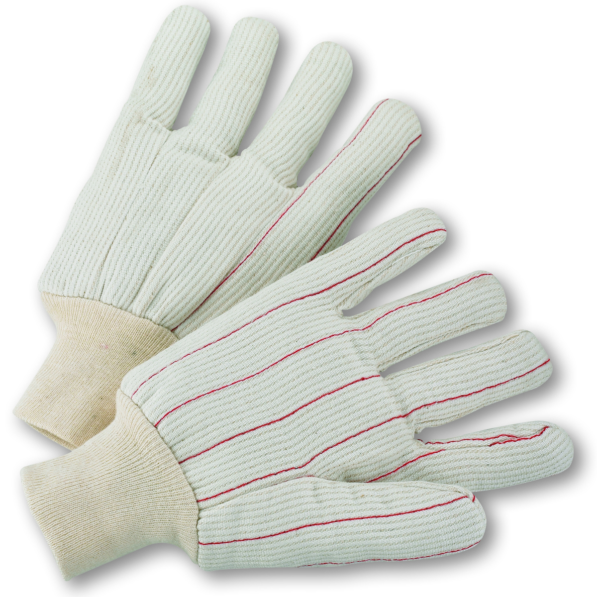 Cotton Corded Double Palm Glove with Nap-in Finish - Knitwrist, Natural, L