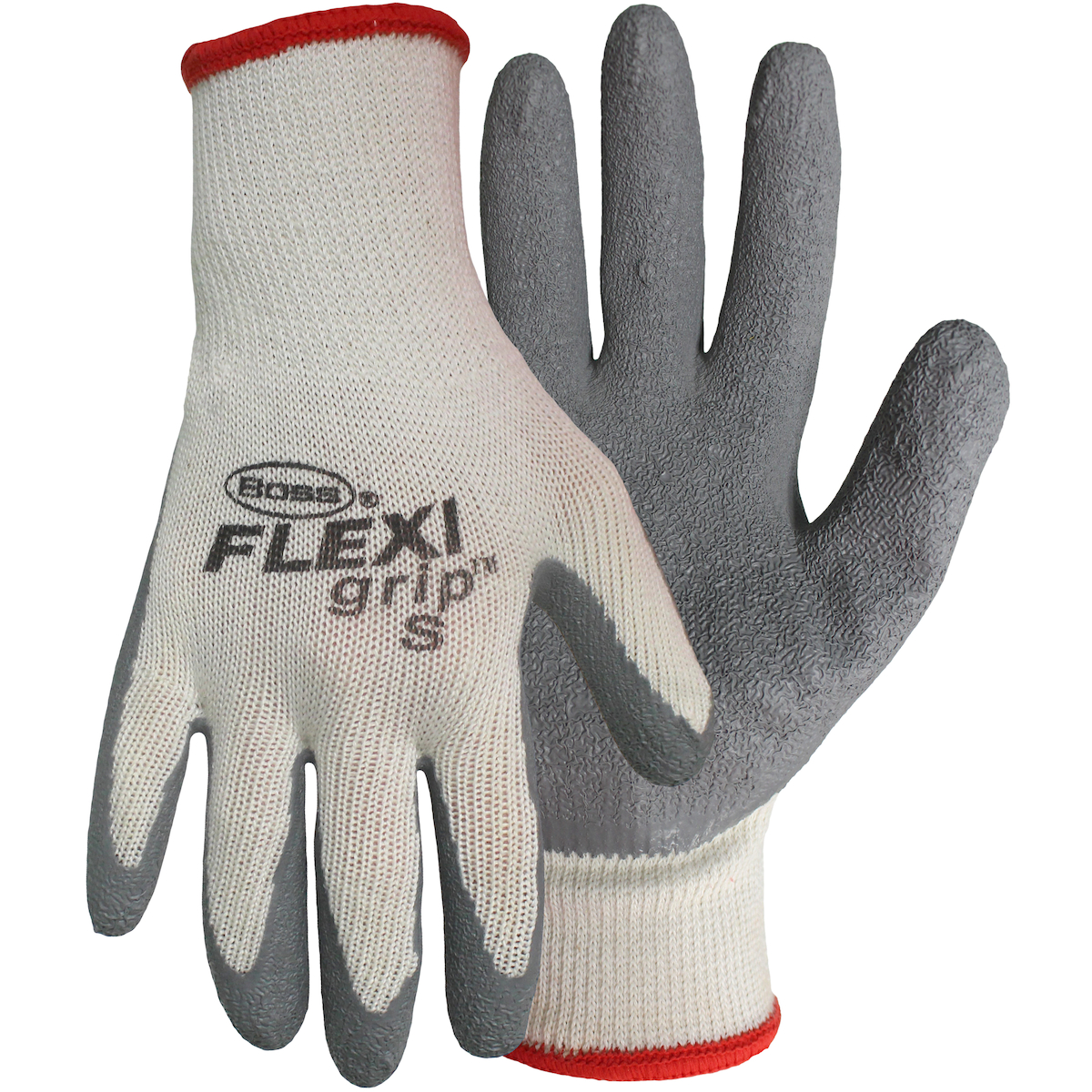 Seamless Knit Cotton/Polester Glove with Gray Latex Crinkle Grip - Medium Weight, White, L