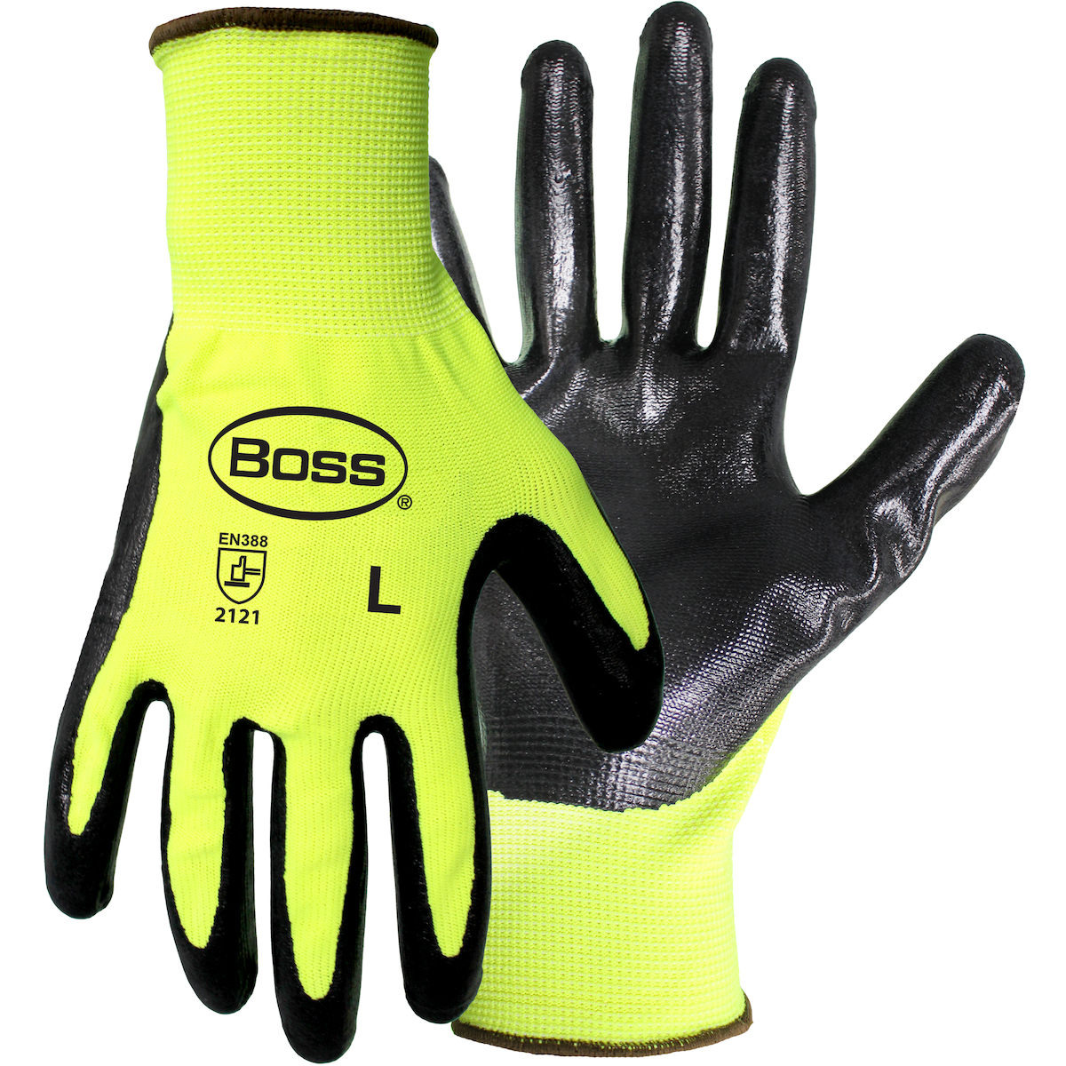 Boss® Hi-Vis Seamless Knit Polyester Glove with Nitrile Coated Smooth Grip on Palm & Fingers