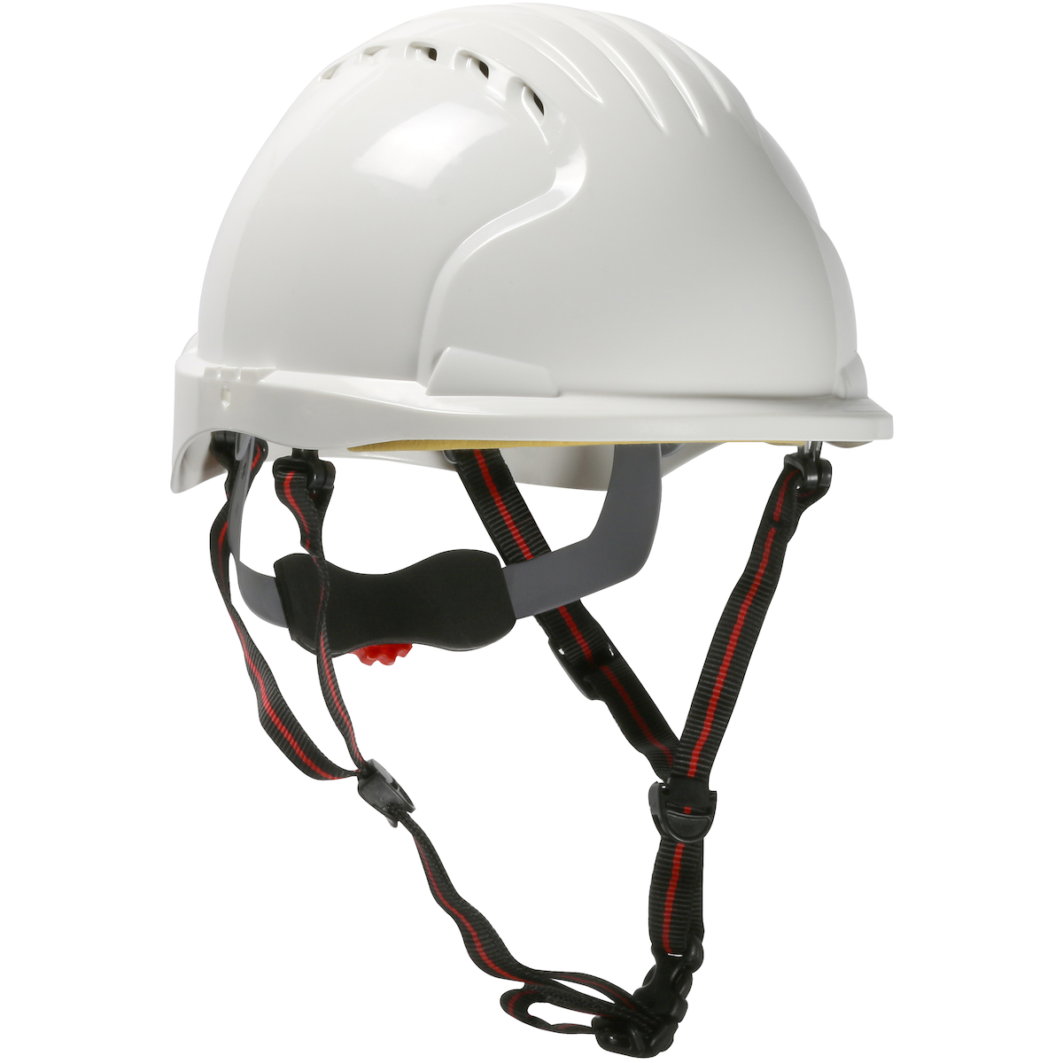 Vented, Short Brim Safety Helmet with HDPE Shell, 4-Point Chinstrap, 6-Point Suspension and Wheel Ratchet Adjustment, White, OS