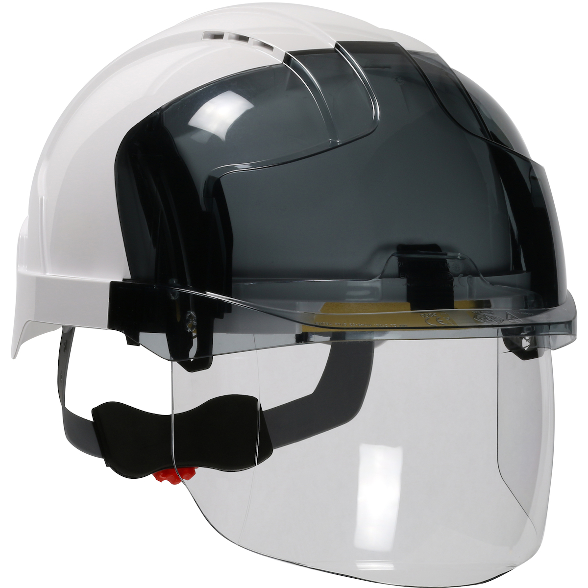 Type I, Vented Industrial Safety Helmet with Lightweight ABS Shell, Integrated ANSI Z87.1 Faceshield, 6-Point Polyester Suspension and Wheel Ratchet Adjustment, White, OS