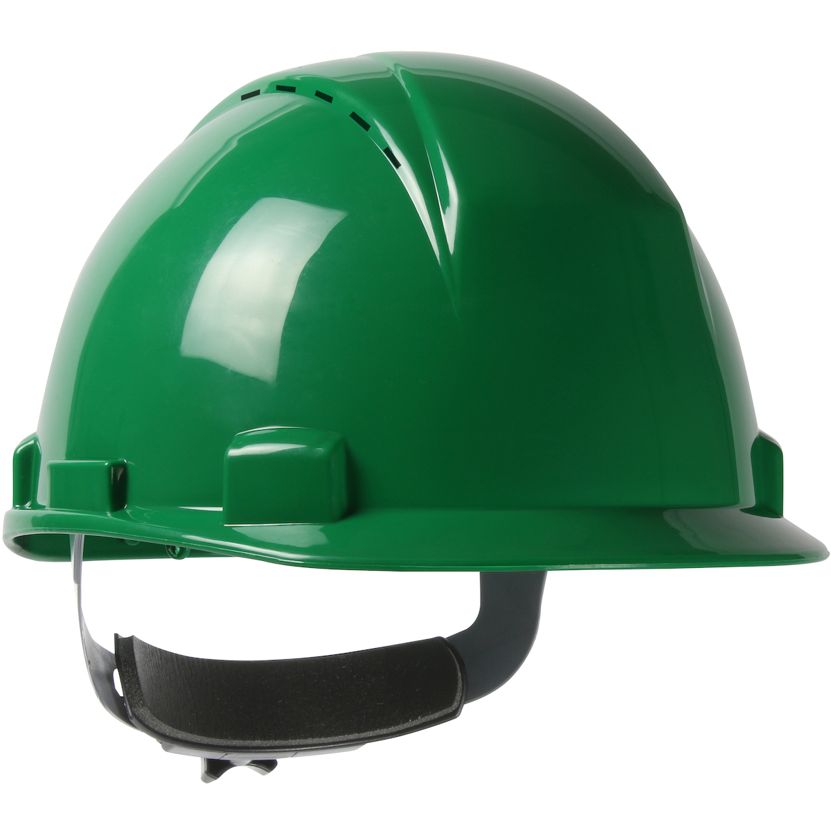 Short Brim, Vented, Cap Style Hard Hat with HDPE Shell, 4-Point Textile Suspension and Wheel Ratchet Adjustment, Green, OS