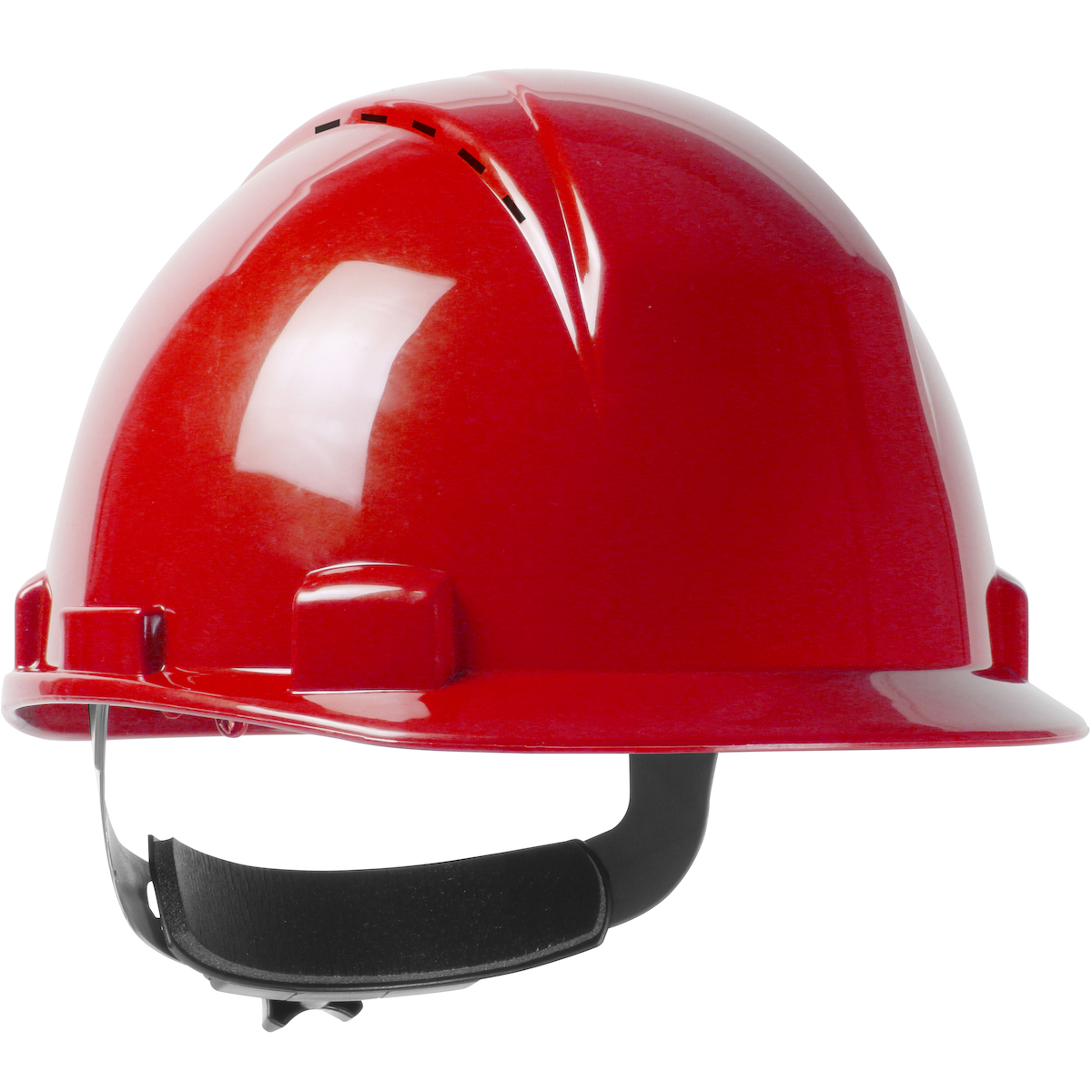 Short Brim, Vented, Cap Style Hard Hat with HDPE Shell, 4-Point Textile Suspension and Wheel Ratchet Adjustment, Hi-Vis Red, OS