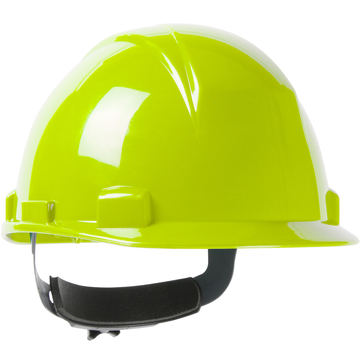 Short Brim, Cap Style Hard Hat with HDPE Shell, 4-Point Textile Suspension and Wheel Ratchet Adjustment, Hi-Vis Yellow, OS