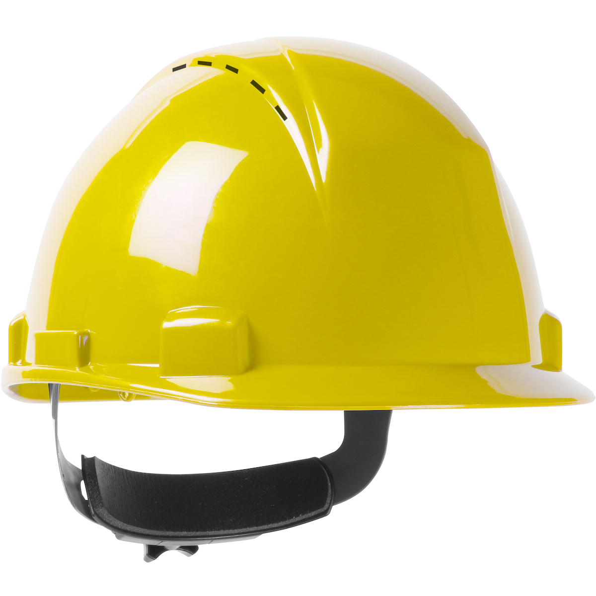 Short Brim, Vented, Cap Style Hard Hat with HDPE Shell, 4-Point Textile Suspension and Wheel Ratchet Adjustment, Yellow, OS